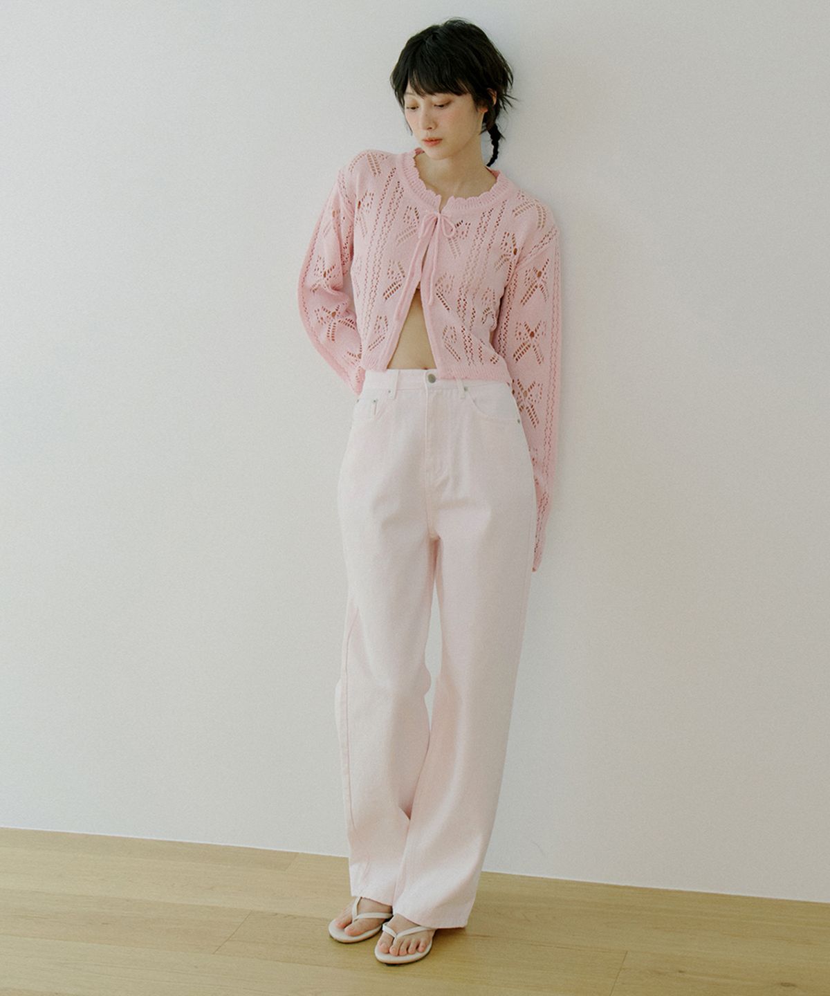 리올그(REORG) WOI CROCHET CARDIGAN PINK