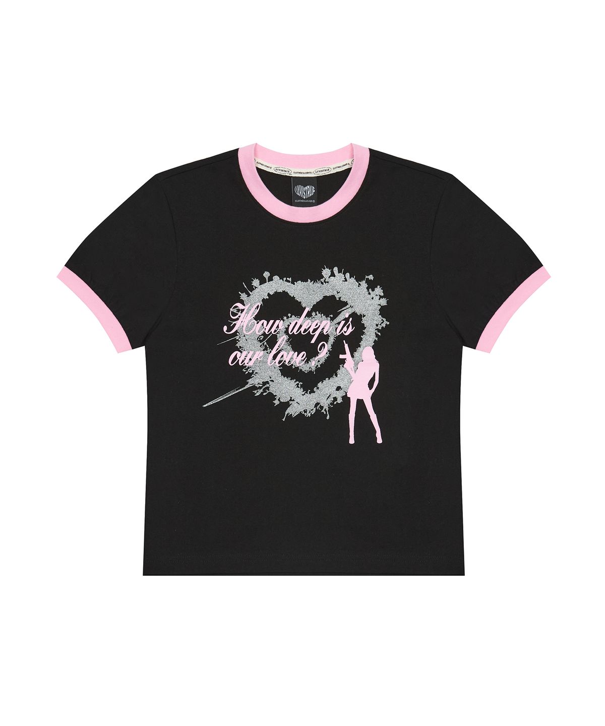 러브이즈트루(LUVISTRUE) SM HOW DEEP HEART TANG TEE(BLACK)