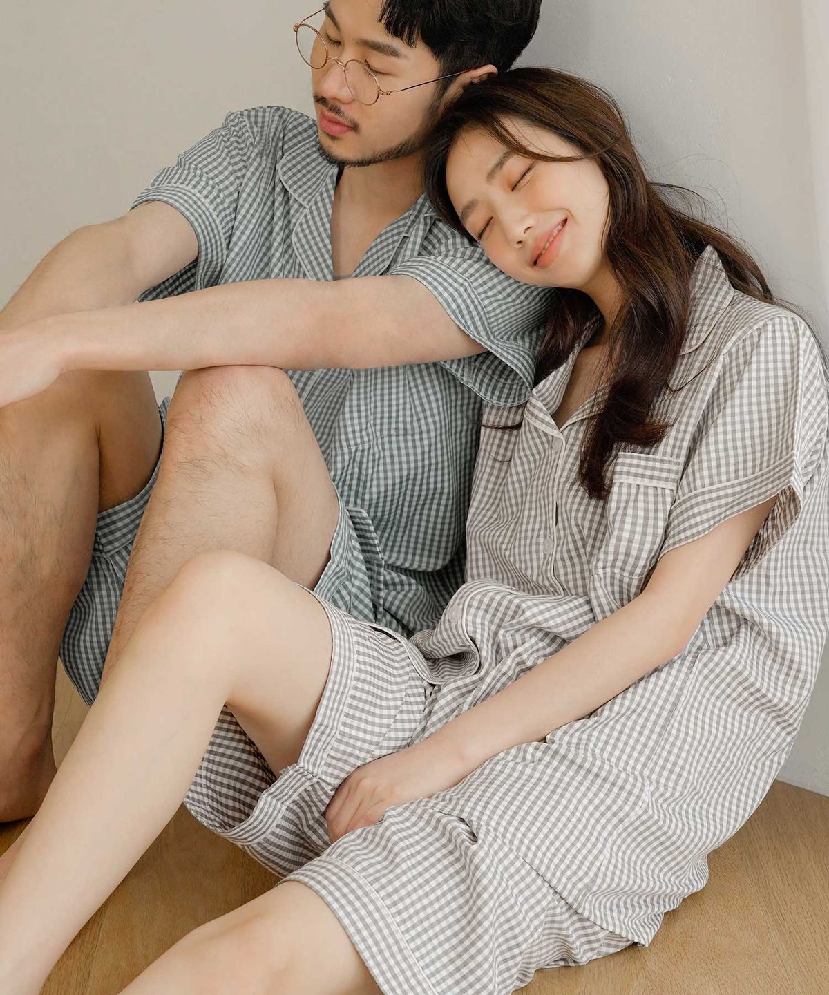 파란(PALAN) [2SET] 미니멀 잔체크 커플 반팔 잠옷세트