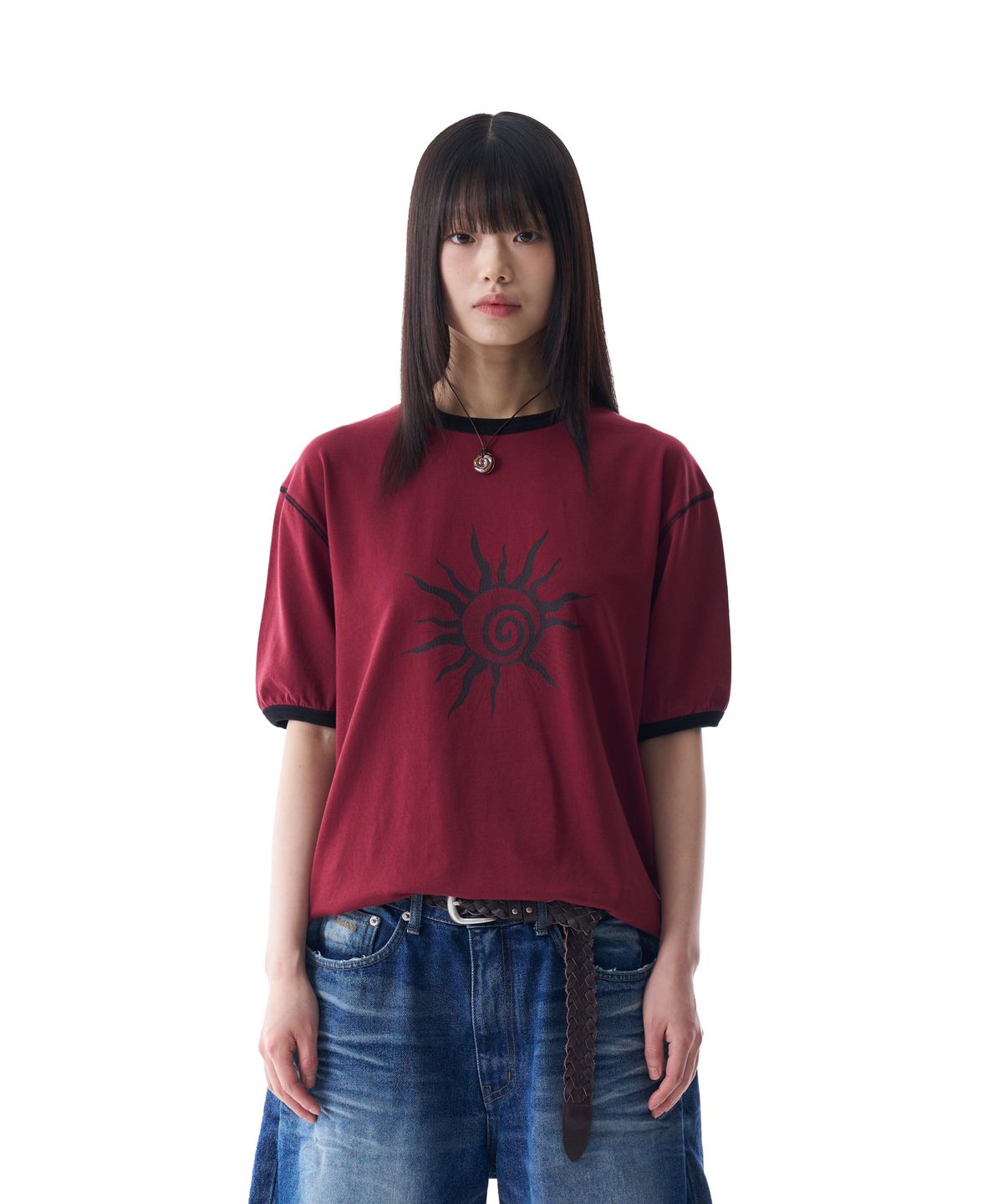 아캄(AAKAM) Cracked Sun Ringer Top (Wine)