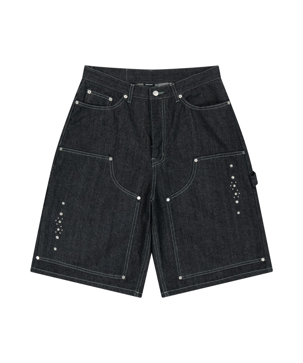아캄(AAKAM) Studded Double Knee Bermuda Denim Pants (Black)