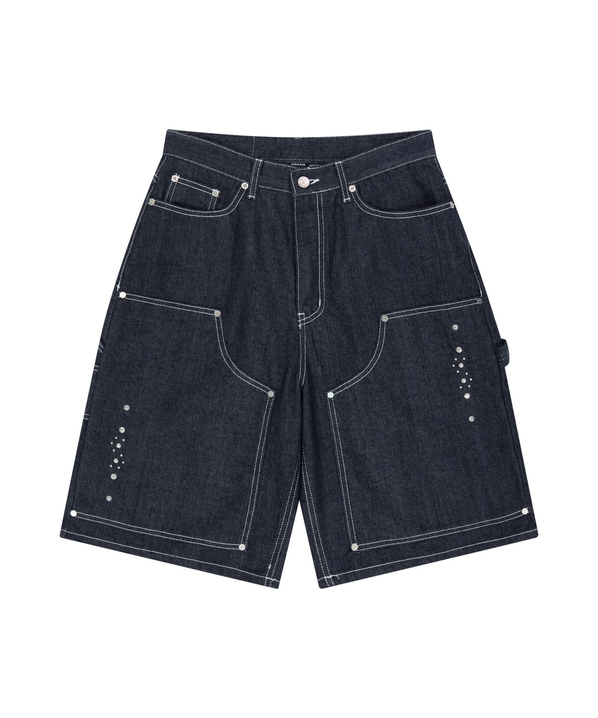 아캄(AAKAM) Studded Double Knee Bermuda Denim Pants (Dark Blue)