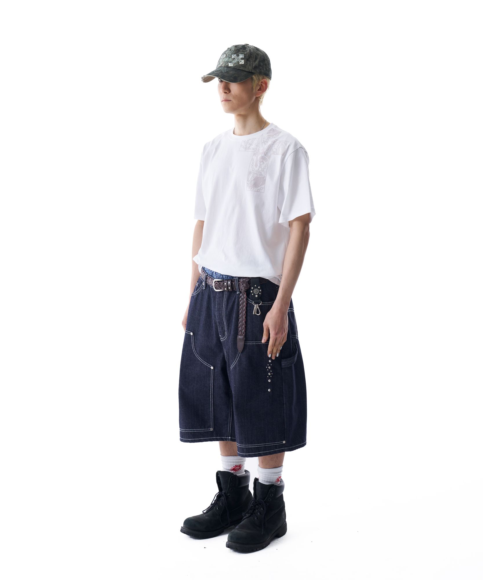 MUSINSA | AAKAM Studded Double Knee Bermuda Denim Pants