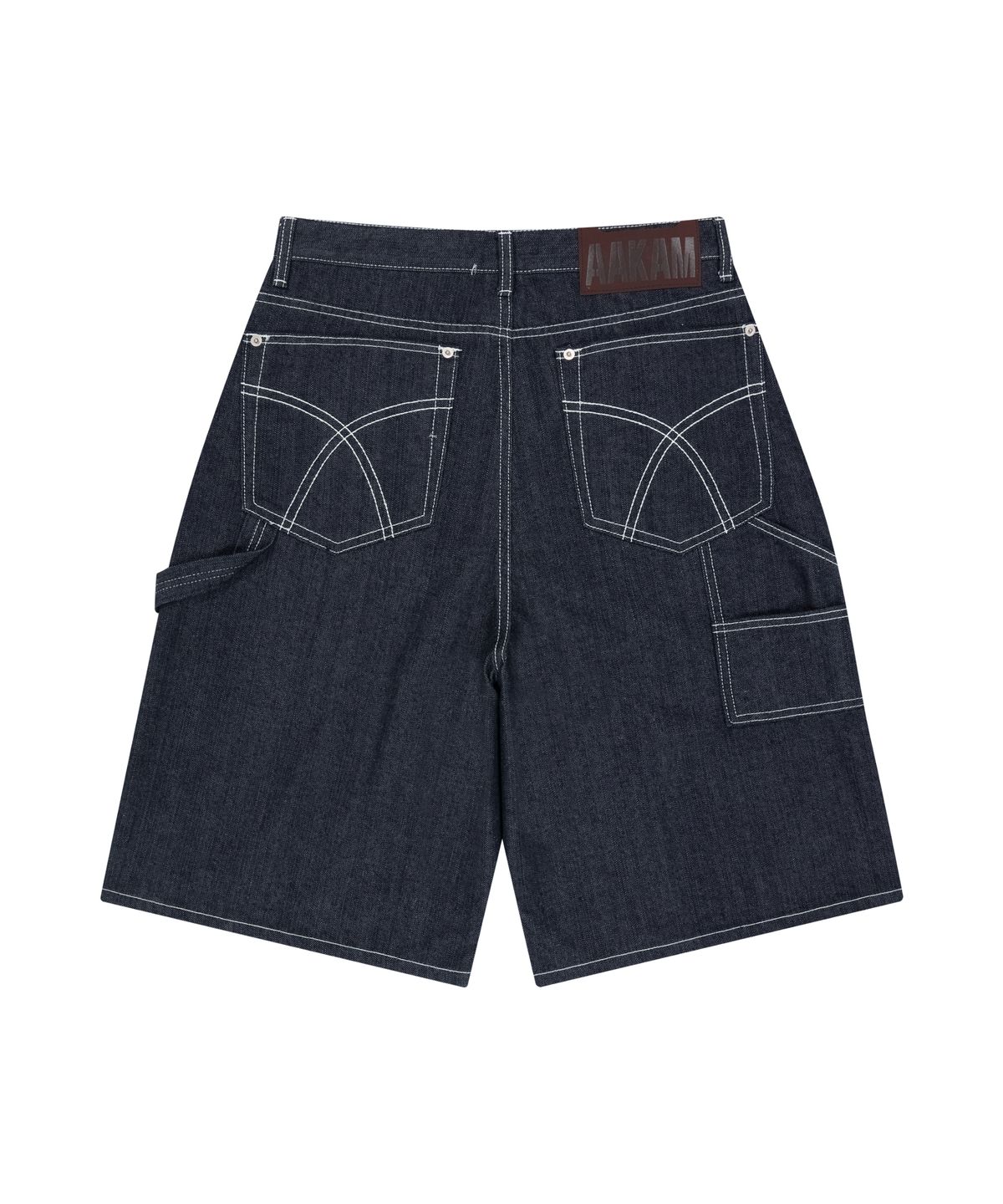 아캄(AAKAM) Studded Double Knee Bermuda Denim Pants (Dark Blue)