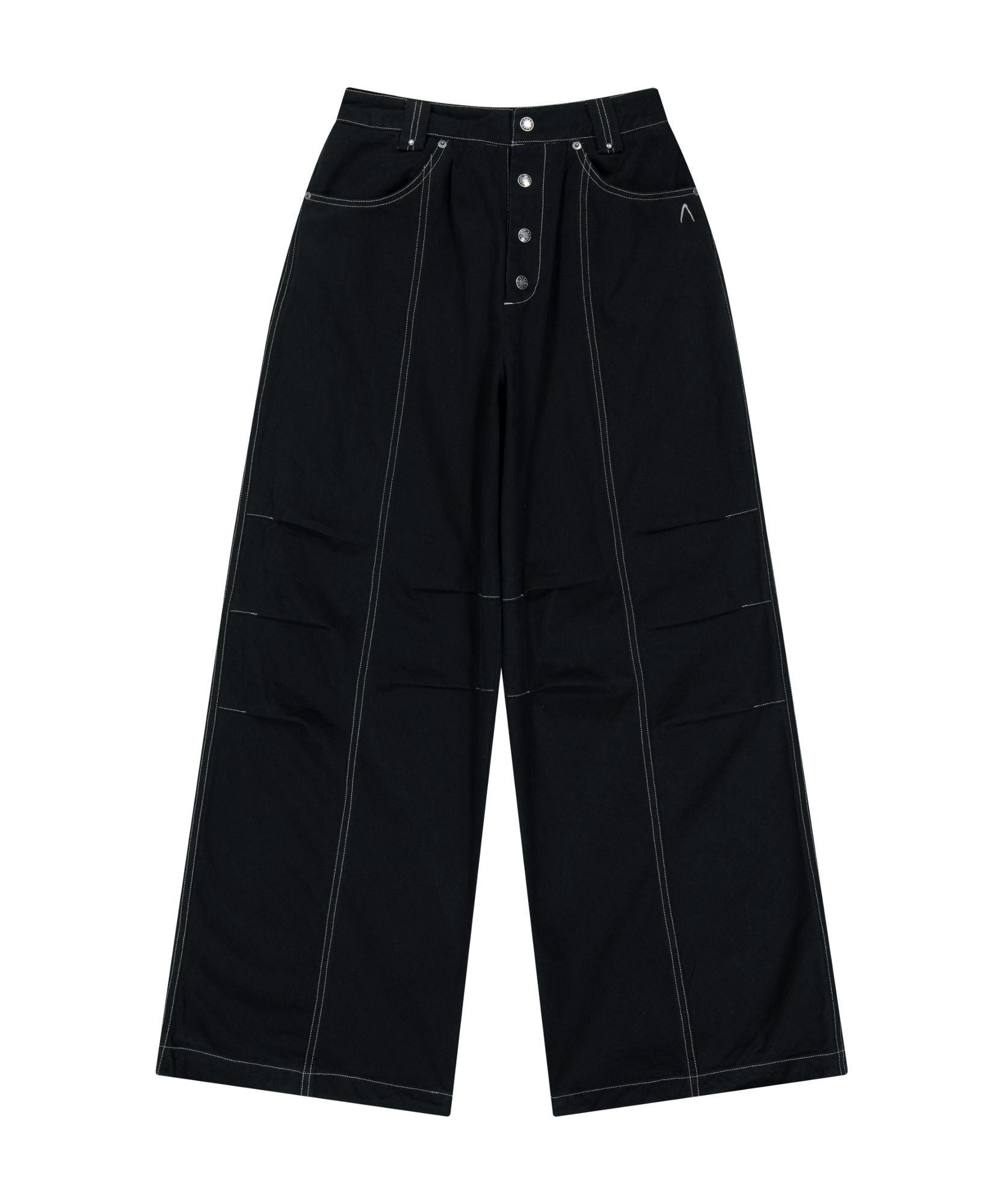 MUSINSA公式 | AAKAM Knee Pin-tuck Studded Cotton Pants (Black)