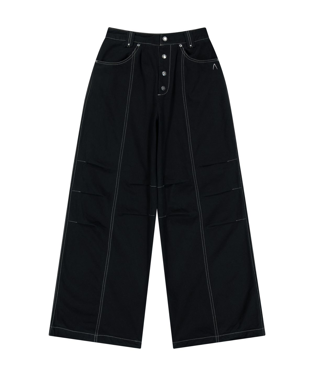 아캄(AAKAM) Knee Pin-tuck Studded Cotton Pants (Black)