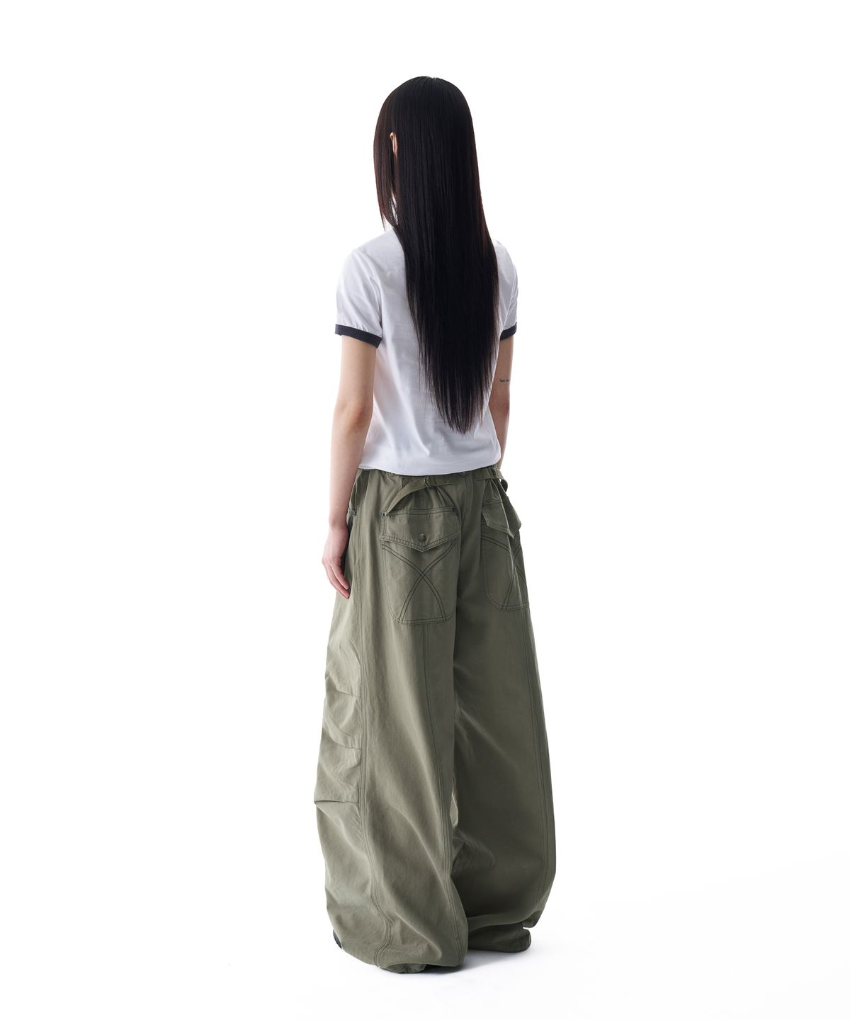 아캄(AAKAM) Knee Pin-tuck Studded Cotton Pants (Khaki)