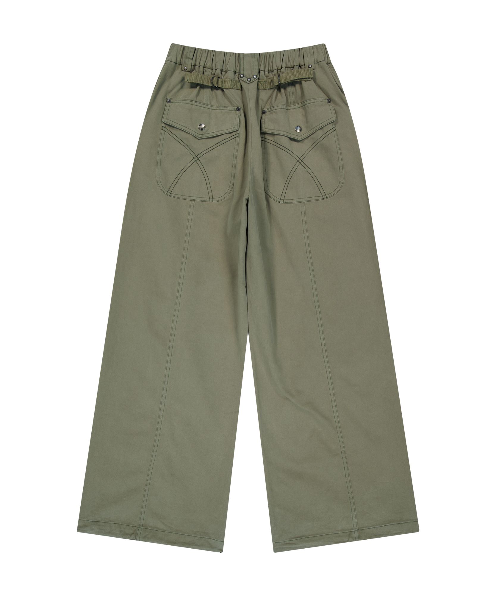 MUSINSA | AAKAM Knee Pin-tuck Studded Cotton Pants (Khaki)
