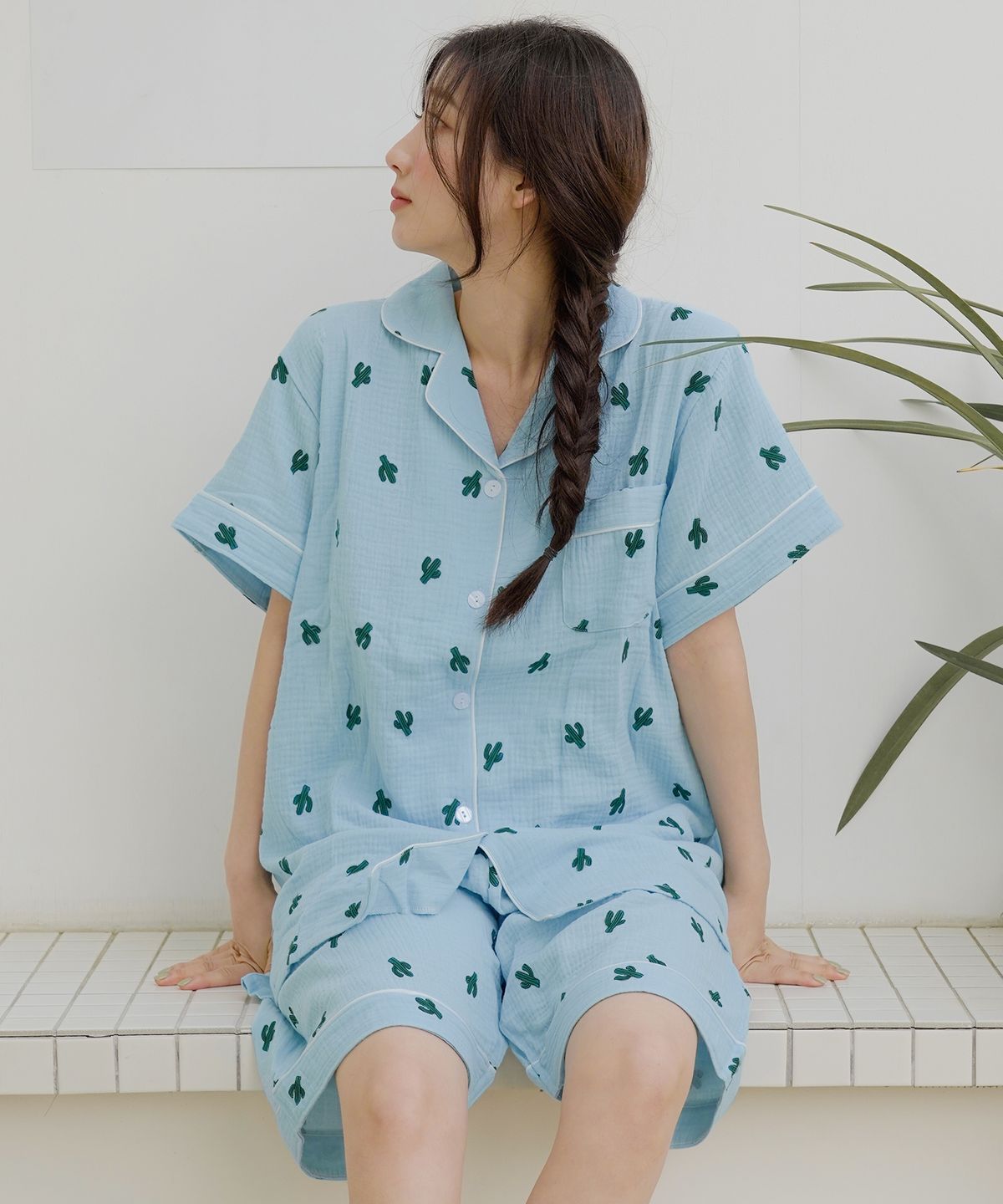 파란(PALAN) [2SET] 선인장 요루면 반팔 커플 잠옷세트