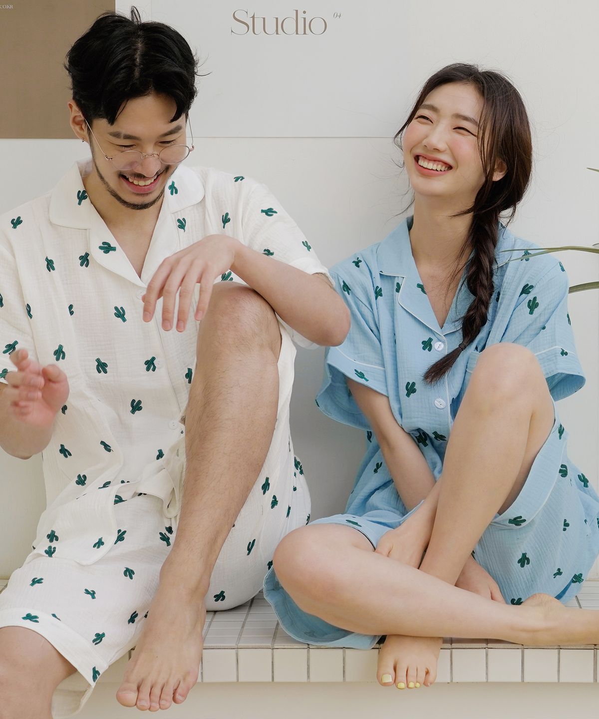 파란(PALAN) [2SET] 선인장 요루면 반팔 커플 잠옷세트