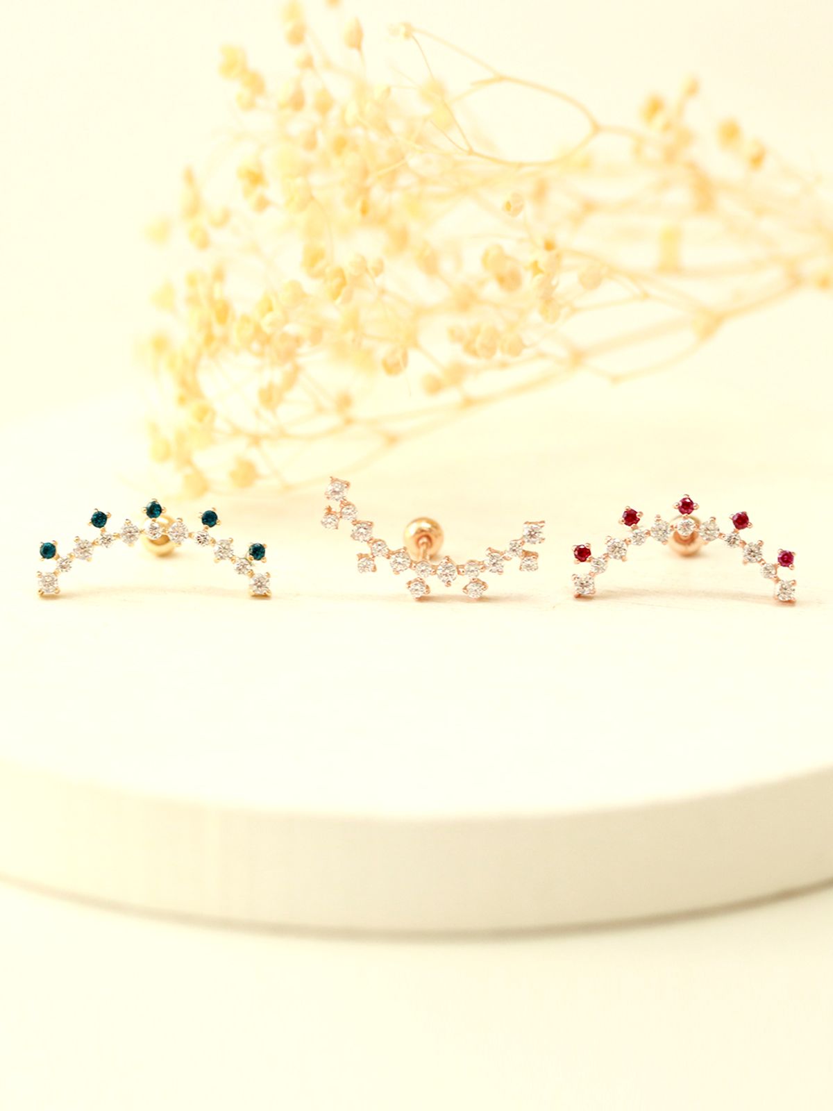미니멀피어싱(MINIMALPIERCING) 14K 크라운 롱커브 큐빅 피어싱 귀걸이