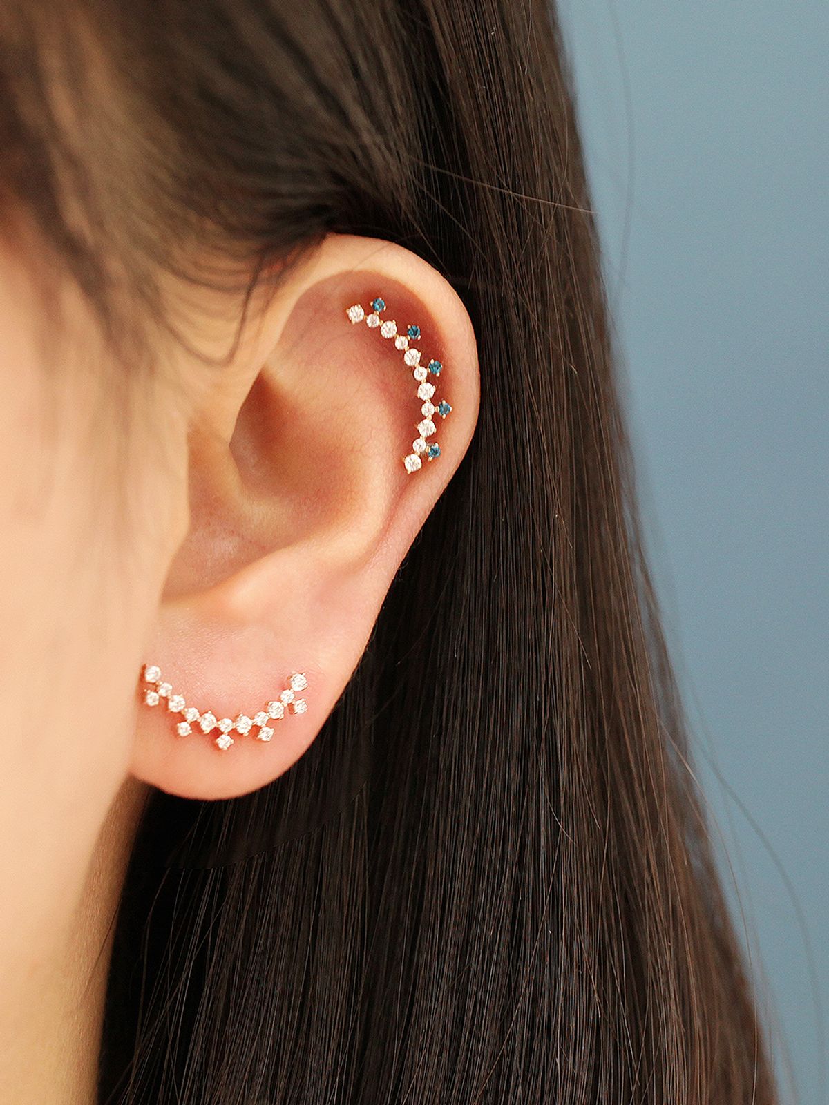 미니멀피어싱(MINIMALPIERCING) 14K 크라운 롱커브 큐빅 피어싱 귀걸이