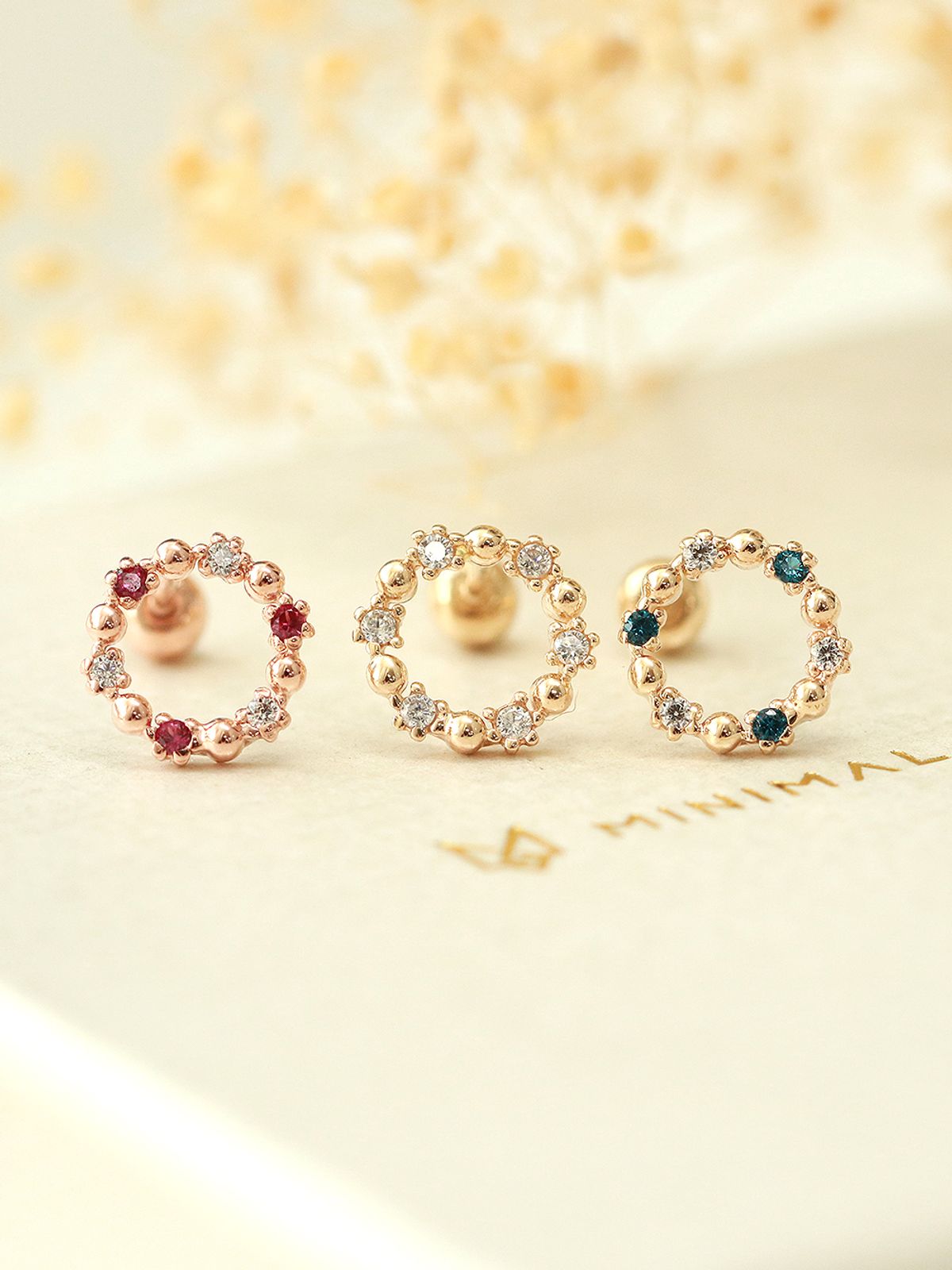 미니멀피어싱(MINIMALPIERCING) 14K 써클 큐빅 리스 피어싱 귀걸이