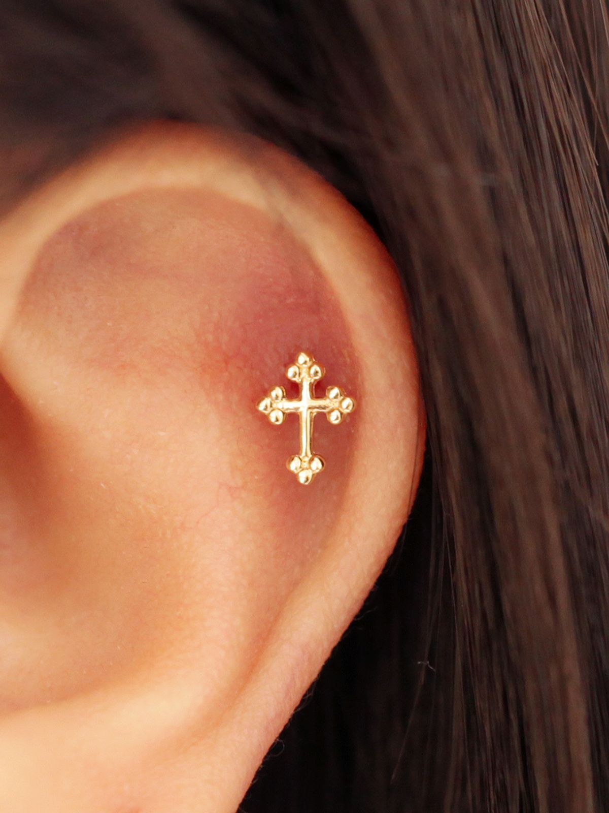 미니멀피어싱(MINIMALPIERCING) 14K 버블 십자가 피어싱 귀걸이