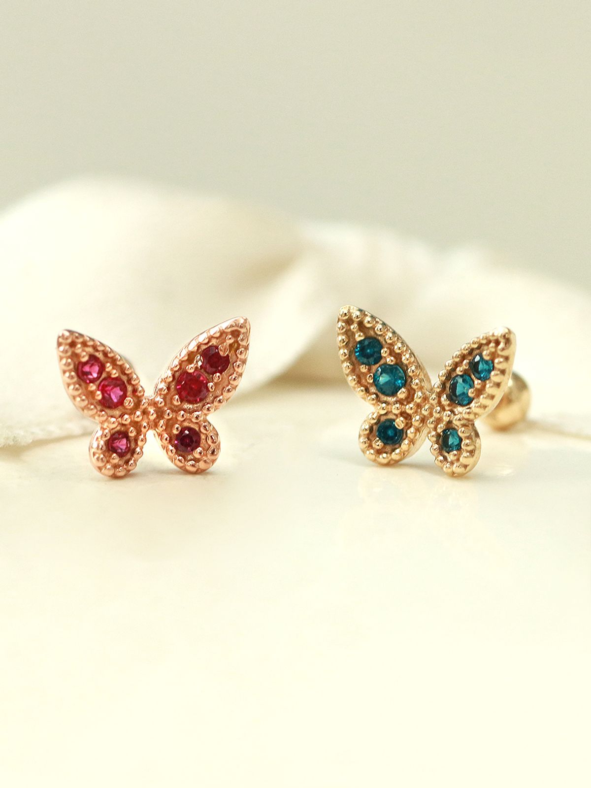 미니멀피어싱(MINIMALPIERCING) 14K 엔틱 컬러풀 나비 피어싱 귀걸이