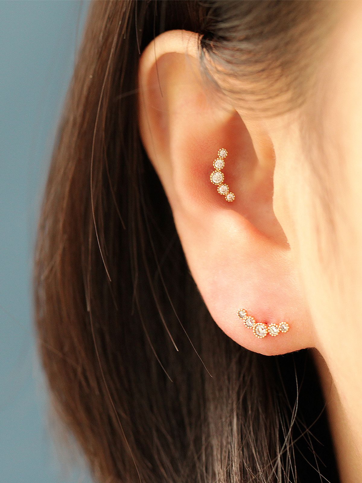 미니멀피어싱(MINIMALPIERCING) 14K 엔틱 버블 큐빅 커브 피어싱 귀걸이