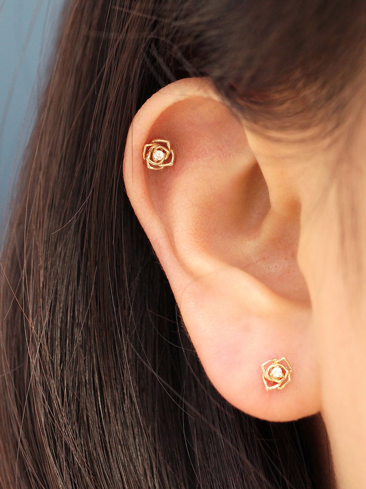 미니멀피어싱(MINIMALPIERCING) 14K 미니 큐빅 장미 피어싱 귀걸이