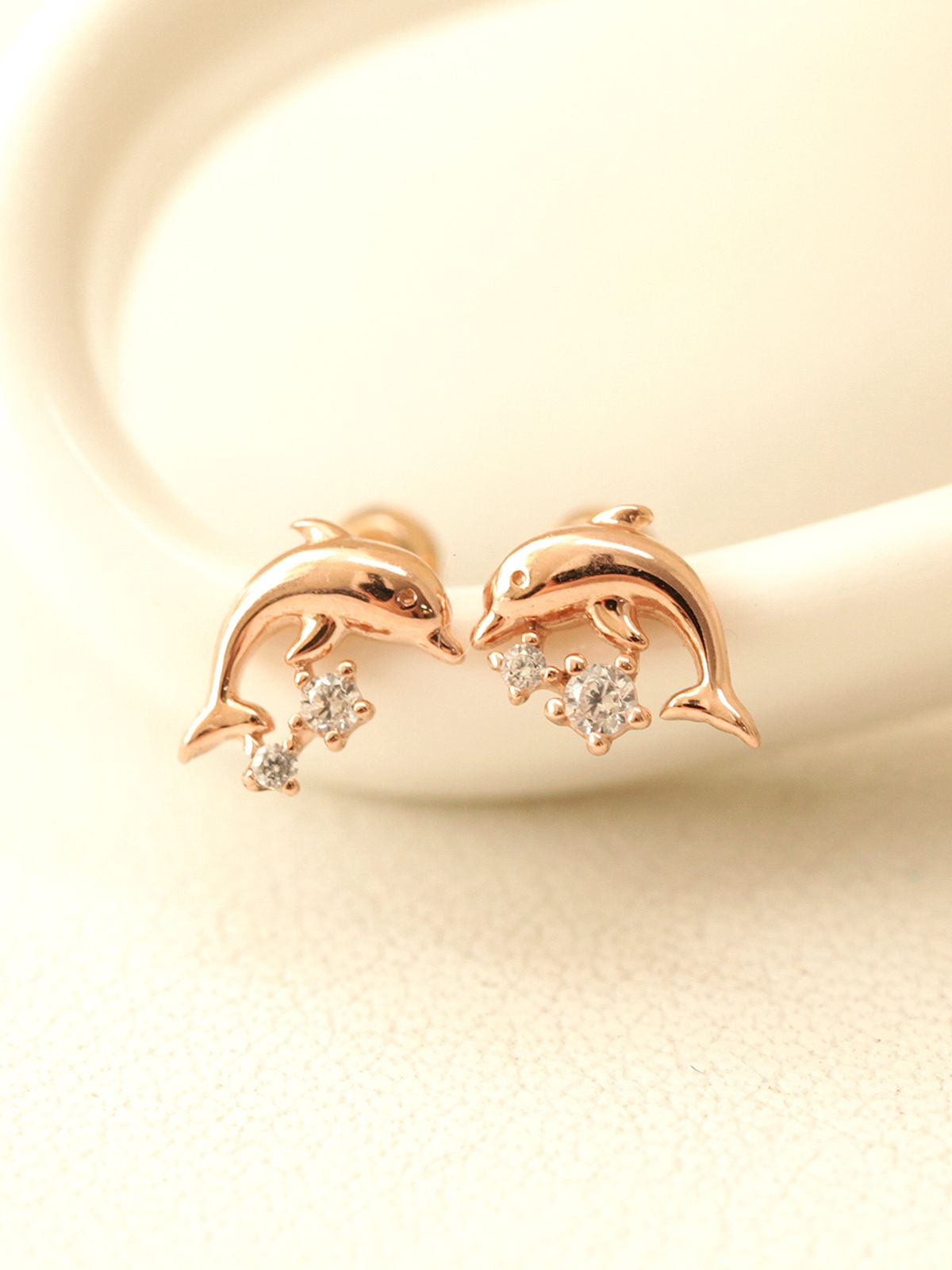 미니멀피어싱(MINIMALPIERCING) 14K 미니 큐빅 돌고래 피어싱 귀걸이