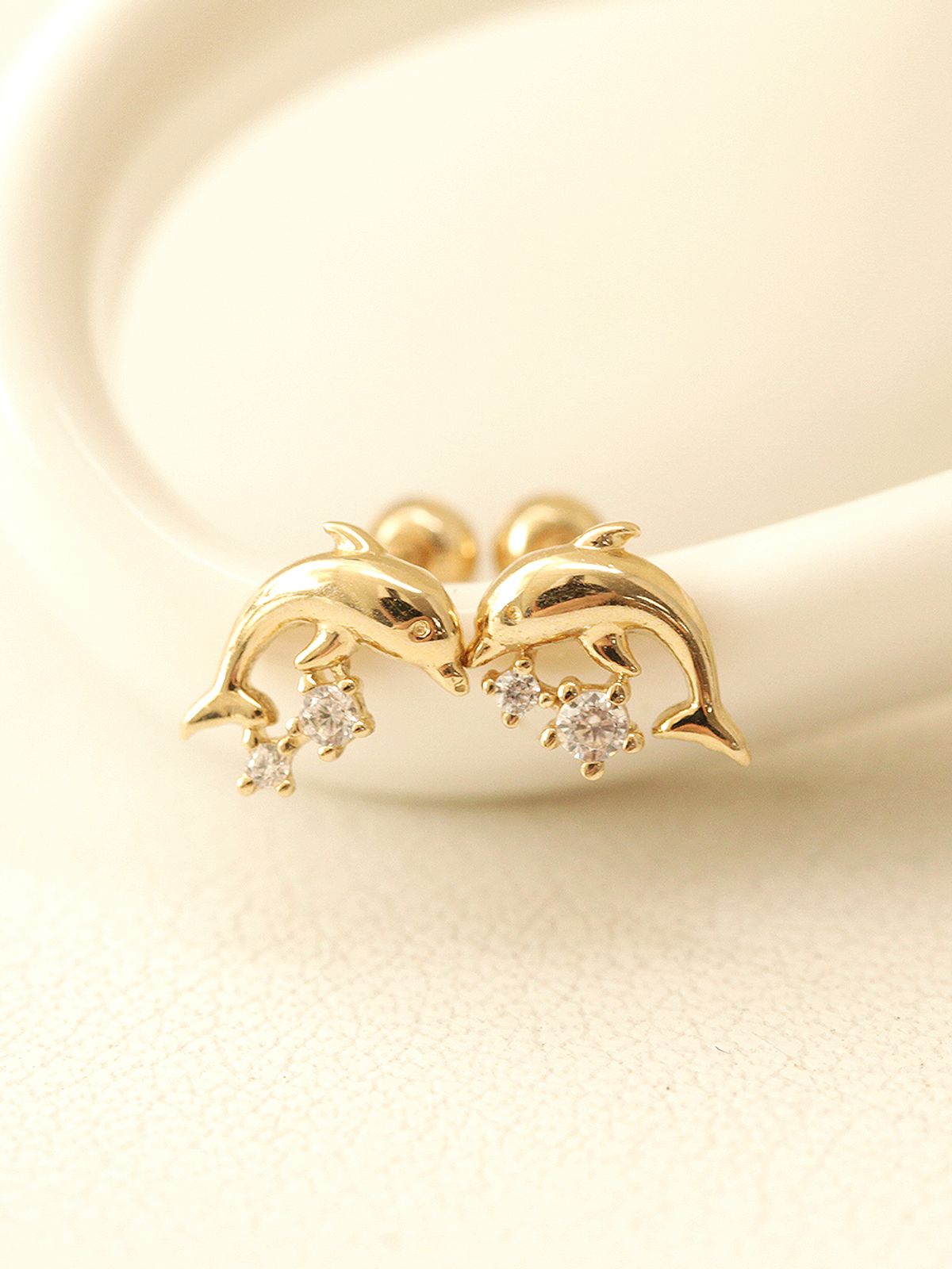 미니멀피어싱(MINIMALPIERCING) 14K 미니 큐빅 돌고래 피어싱 귀걸이