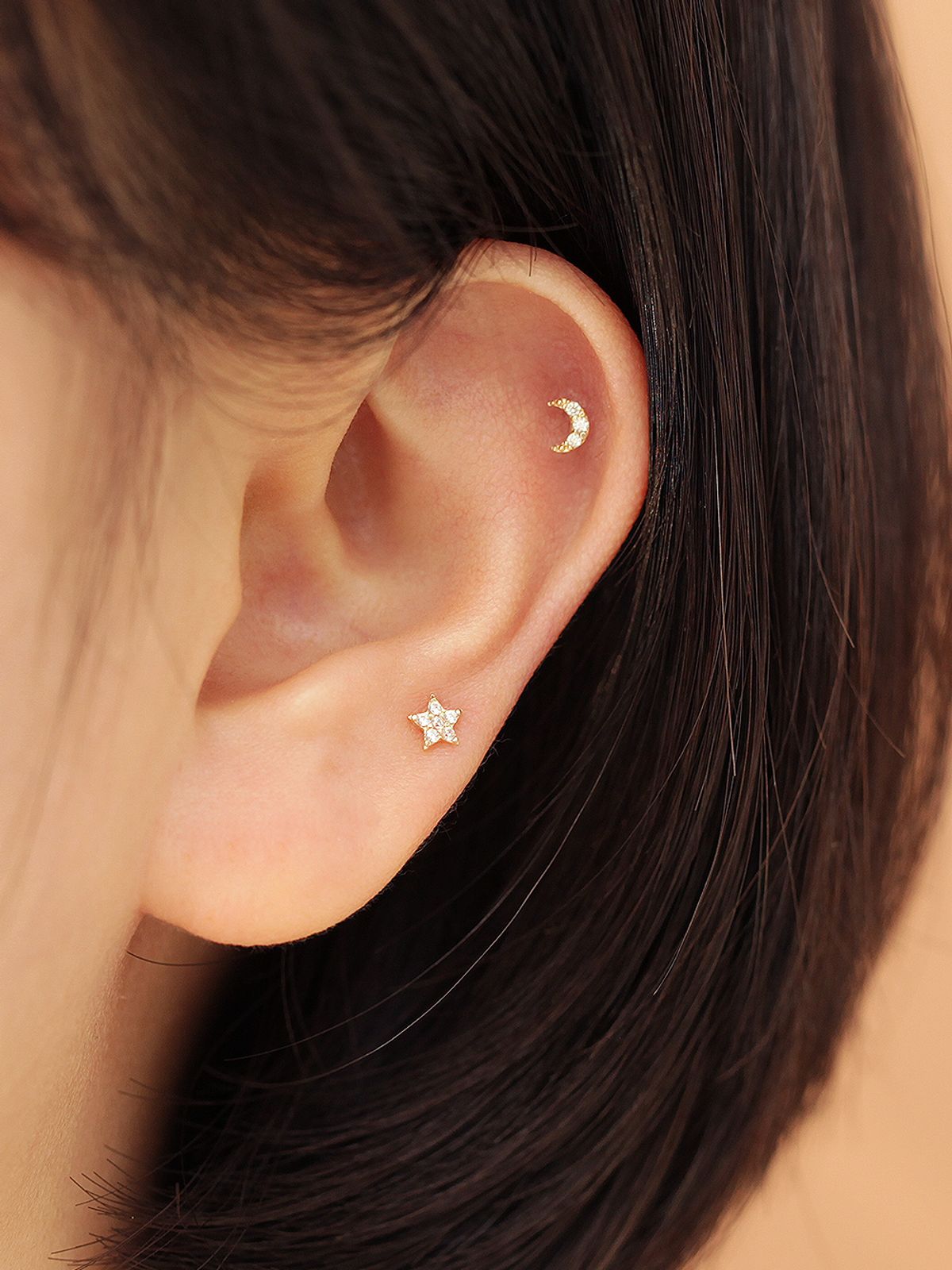 미니멀피어싱(MINIMALPIERCING) 14K 인터널 미니미 큐빅 달 별 라블렛 피어싱