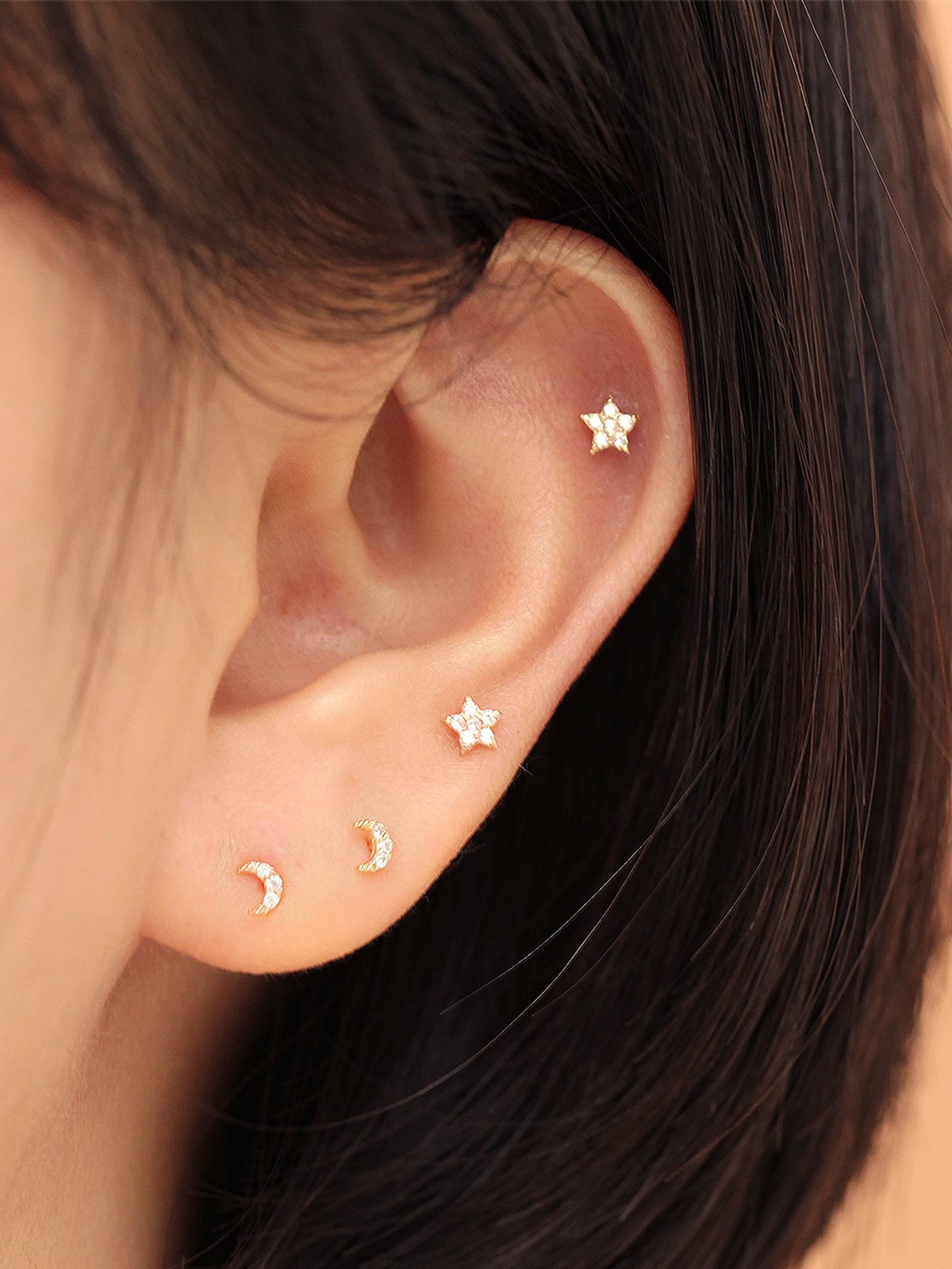 미니멀피어싱(MINIMALPIERCING) 14K 인터널 미니미 큐빅 달 별 라블렛 피어싱