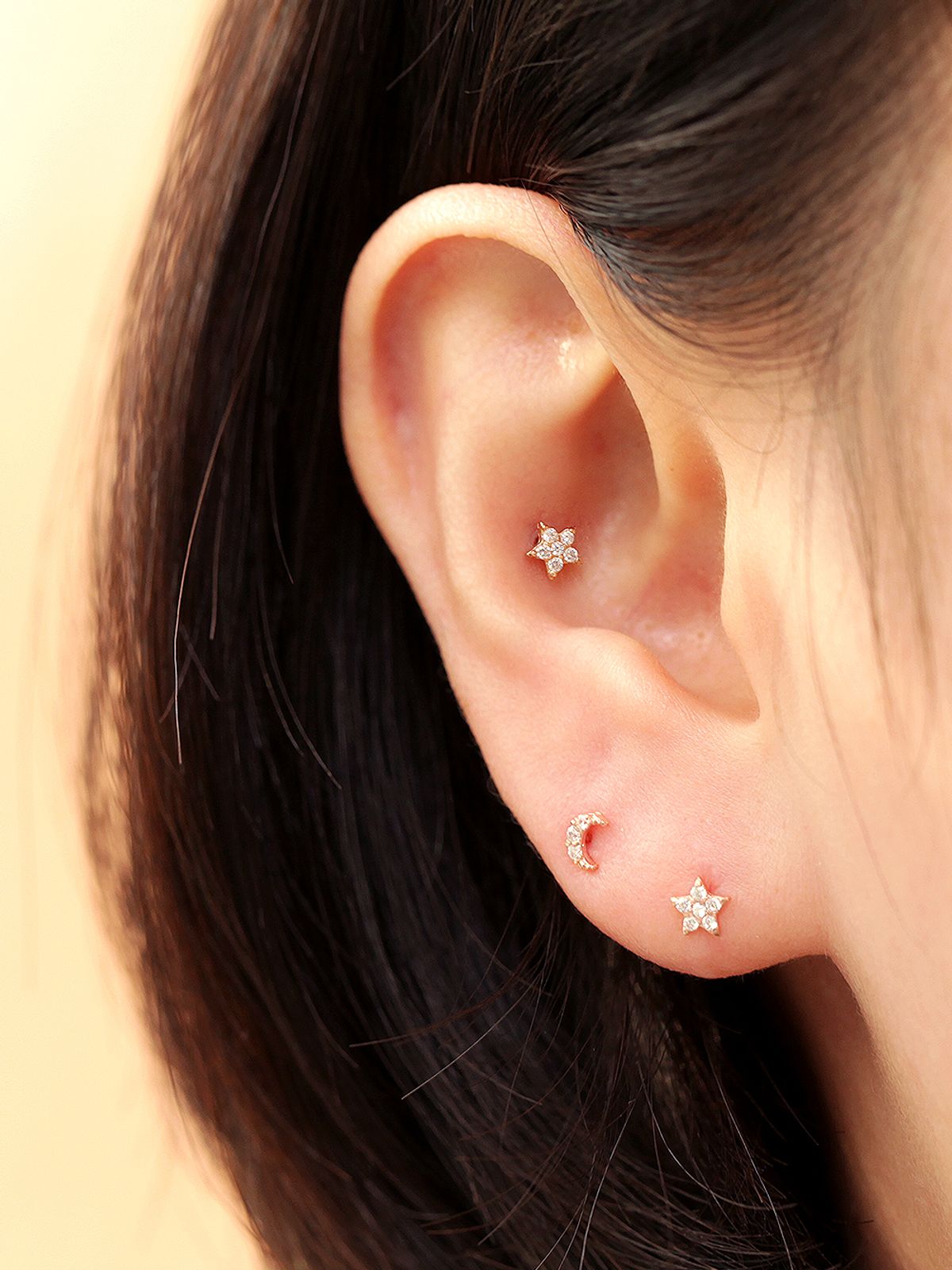 미니멀피어싱(MINIMALPIERCING) 14K 인터널 미니미 큐빅 달 별 라블렛 피어싱