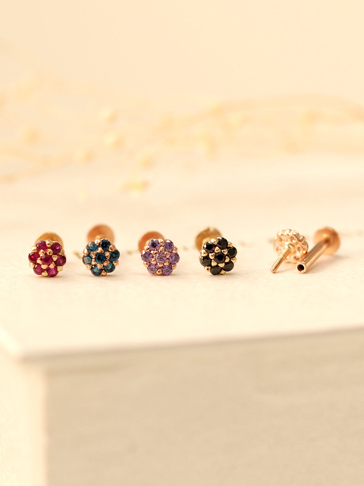 미니멀피어싱(MINIMALPIERCING) 14K 인터널 미니미 컬러풀 플라워 라블렛 피어싱