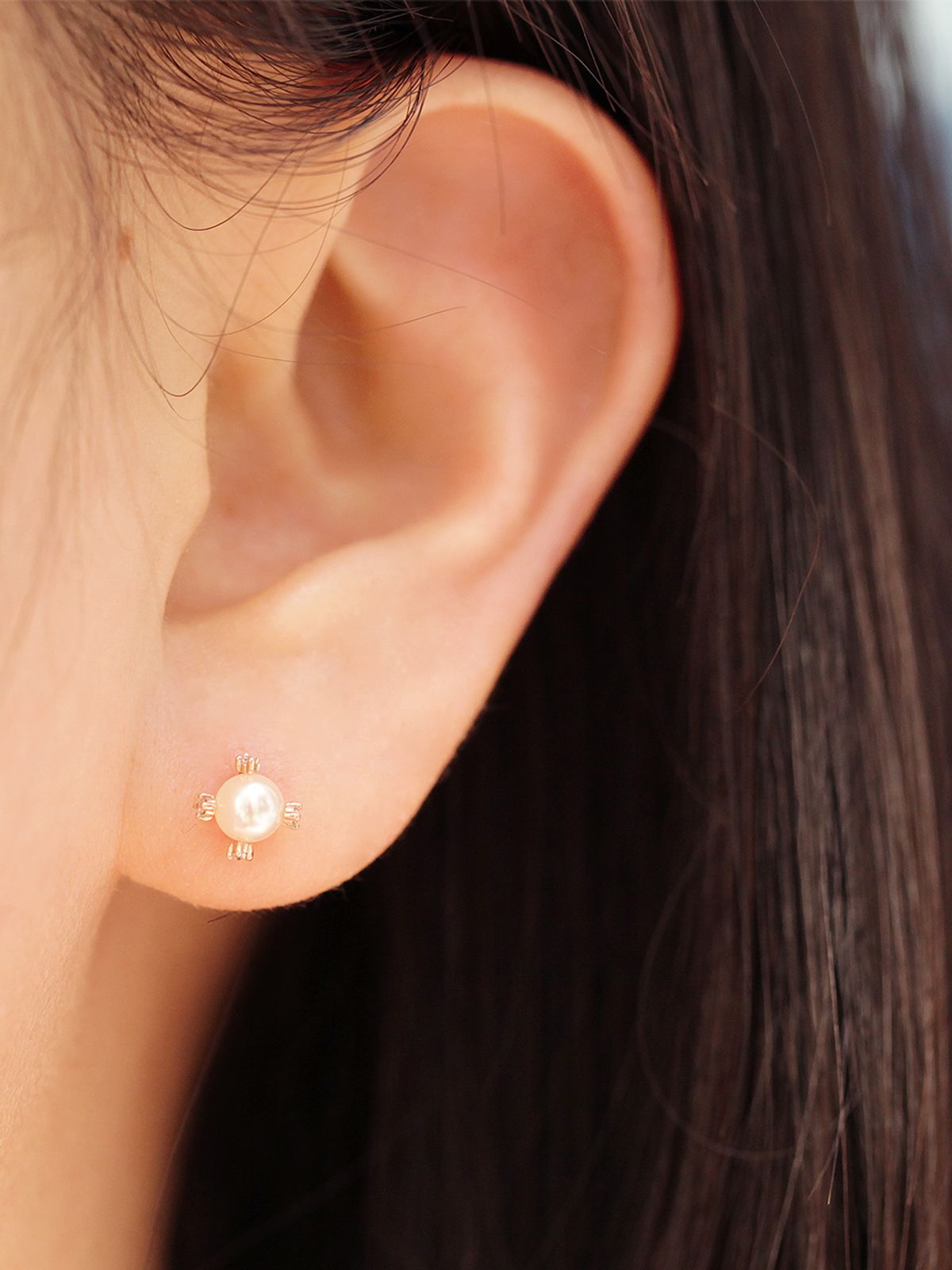 미니멀피어싱(MINIMALPIERCING) 14K 담수진주 큐빅발 피어싱 귀걸이