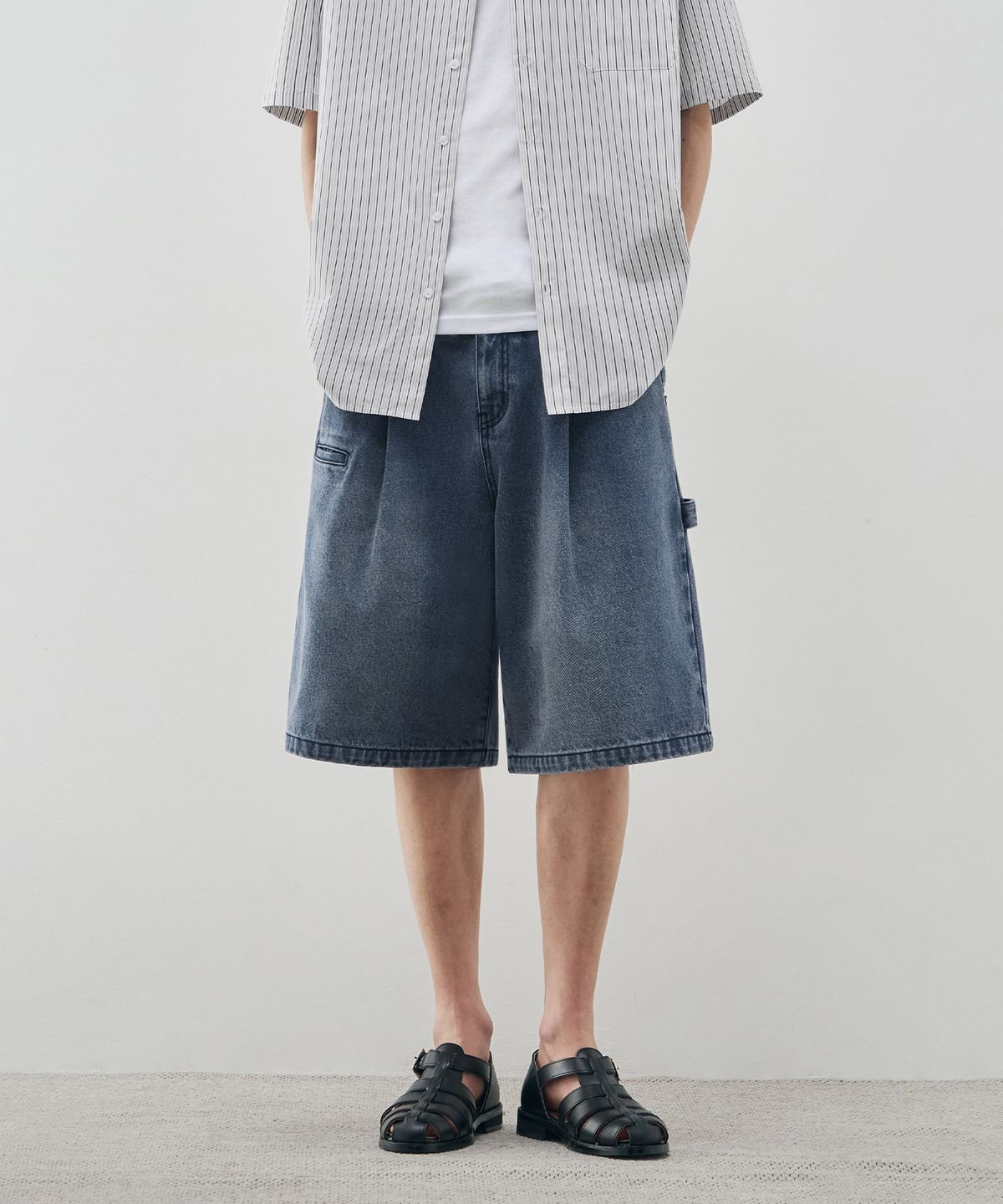 드로우핏(DRAW FIT) [DRAW FIT X DAILY ROOM] 로버스트 버뮤다 와이드 데님 팬츠 [BLUE]