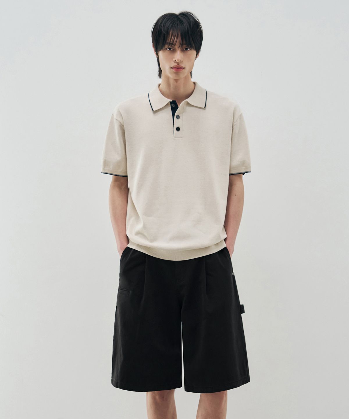 드로우핏(DRAW FIT) [DRAW FIT X DAILY ROOM] 로버스트 버뮤다 와이드 치노 팬츠 [BLACK]