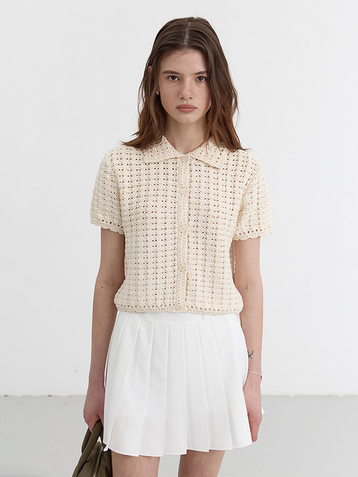 던스트(DUNST) UNISEX OPEN COLLAR CROCHET CARDIGAN_UDSW5B123_IVORY