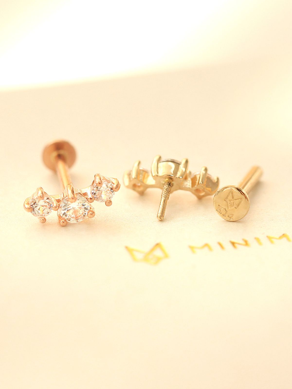 미니멀피어싱(MINIMALPIERCING) 14K 인터널 삼단 큐빅 커브 라블렛 피어싱