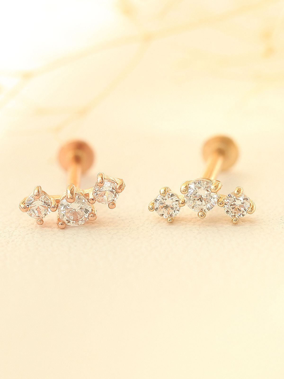 미니멀피어싱(MINIMALPIERCING) 14K 인터널 삼단 큐빅 커브 라블렛 피어싱