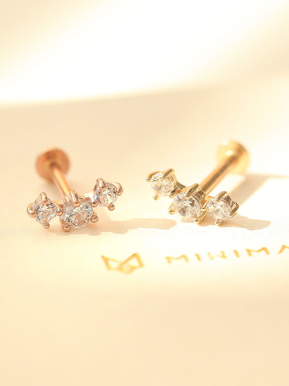 미니멀피어싱(MINIMALPIERCING) 14K 인터널 삼단 큐빅 커브 라블렛 피어싱