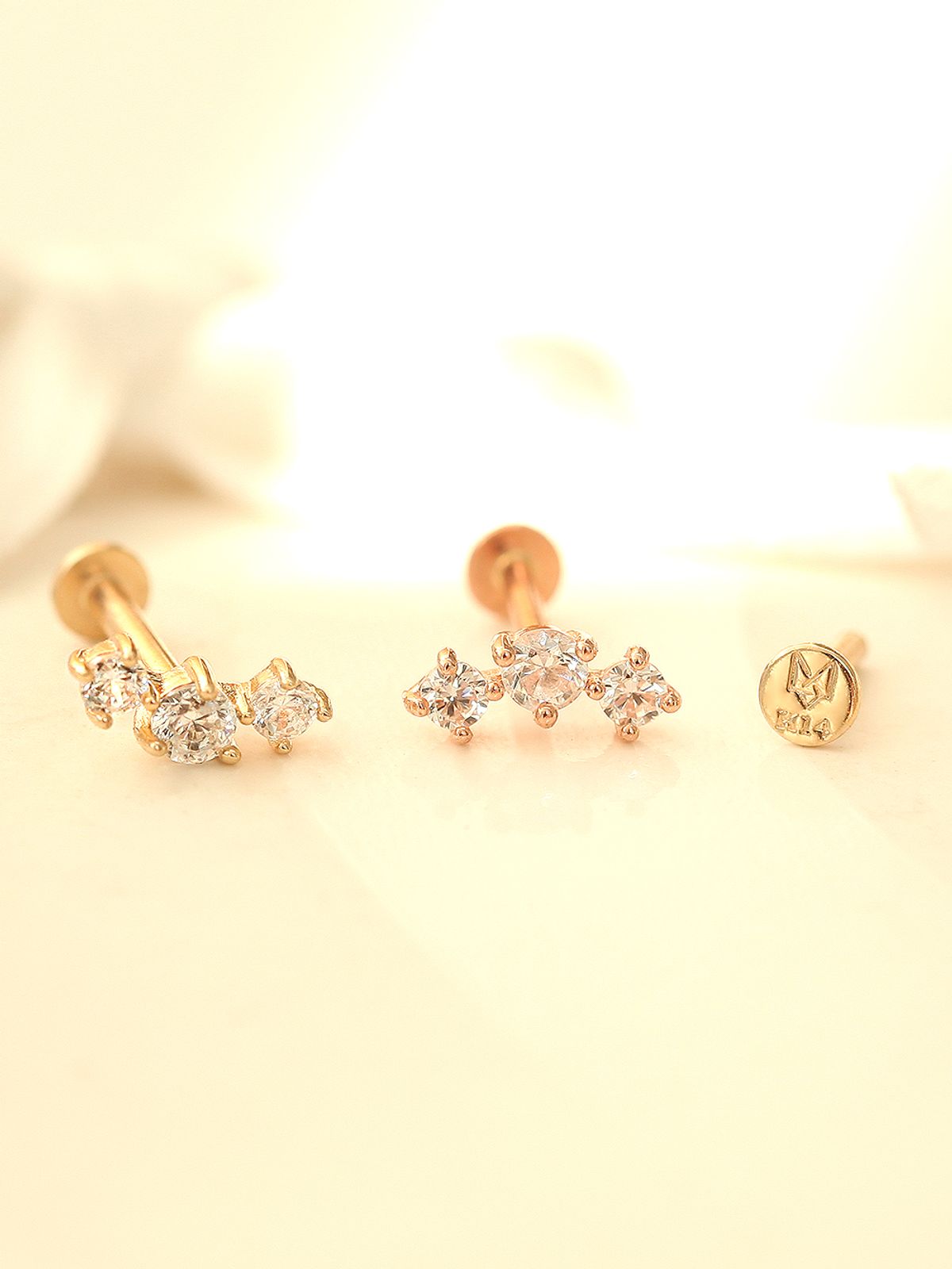 미니멀피어싱(MINIMALPIERCING) 14K 인터널 삼단 큐빅 커브 라블렛 피어싱