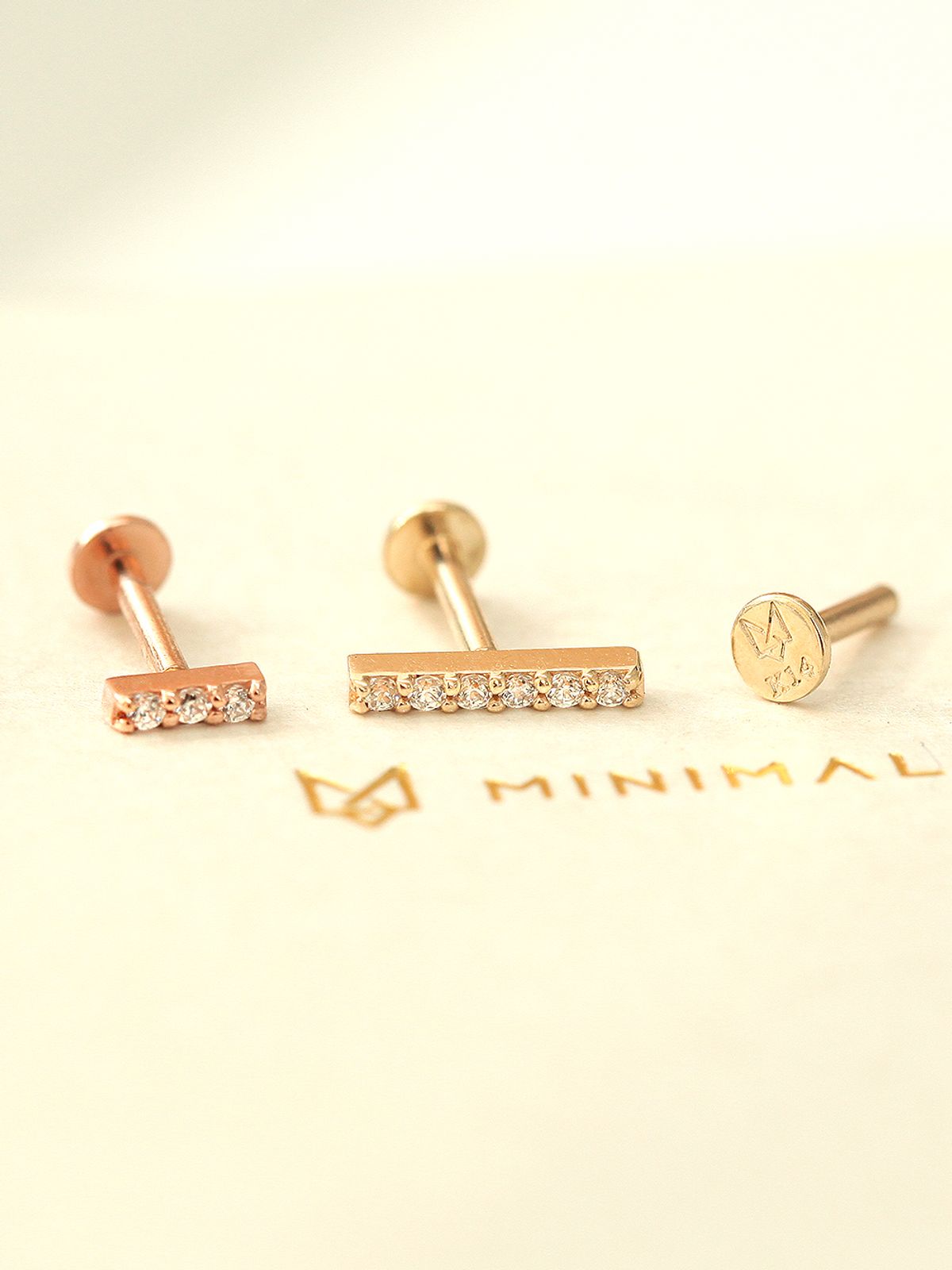 미니멀피어싱(MINIMALPIERCING) 14K 인터널 큐빅 스틱 라블렛 피어싱 S,M