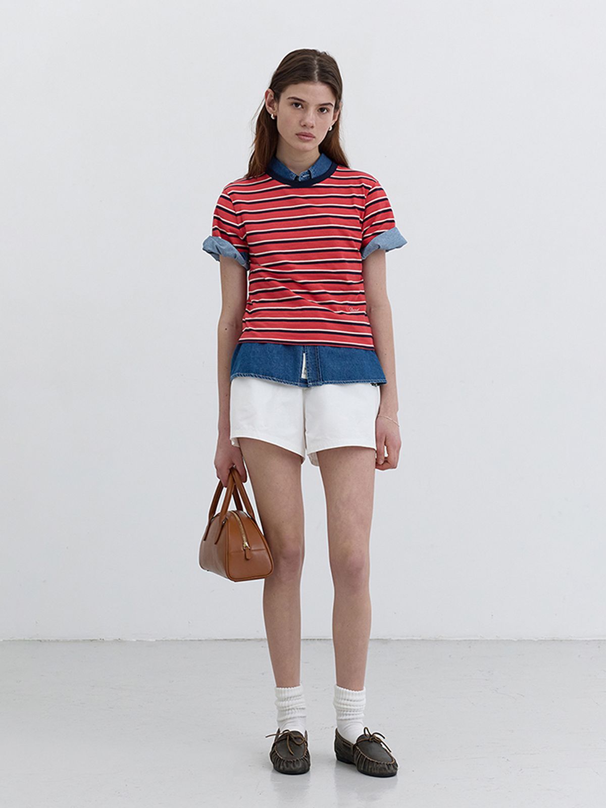 던스트(DUNST) MULTI STRIPE T-SHIRT_UDTS5B228_RED / NAVY