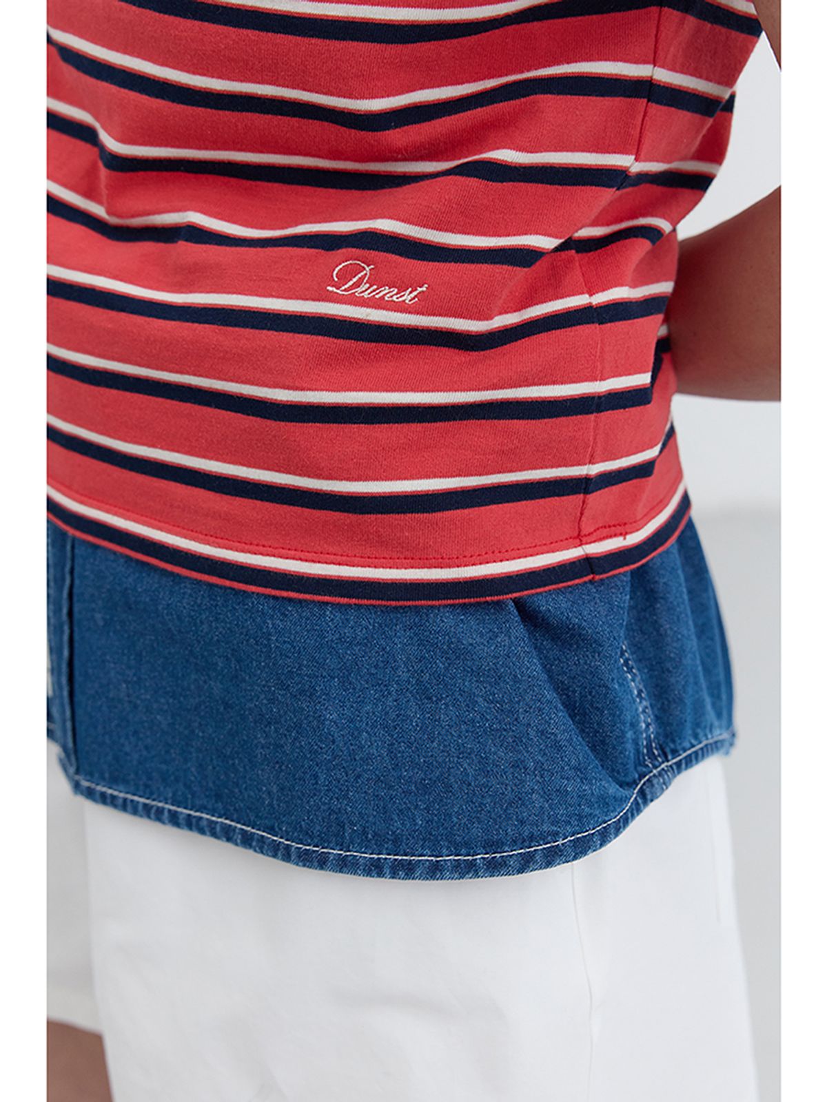 던스트(DUNST) MULTI STRIPE T-SHIRT_UDTS5B228_RED / NAVY