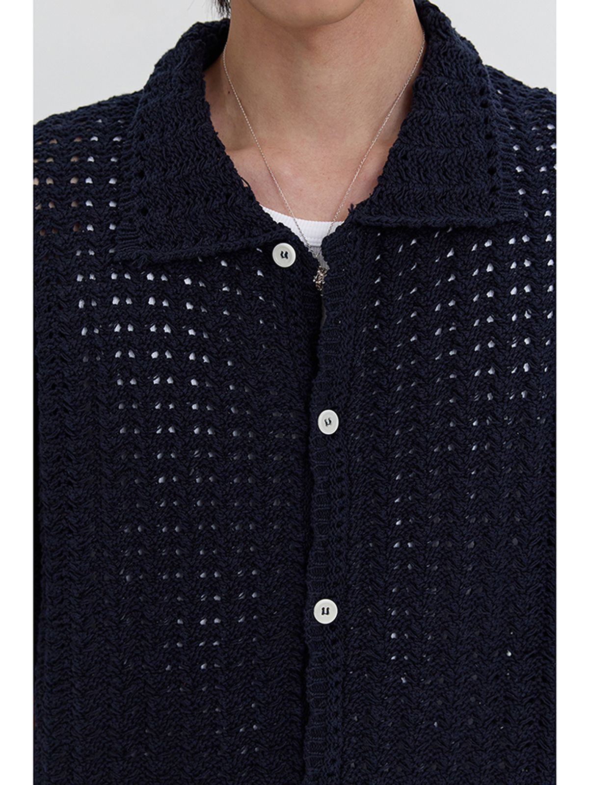 던스트 포 맨(DUNST FOR MEN) OPEN COLLAR CROCHET CARDIGAN_UNISEX_UDSW5B123_FRENCH NAVY