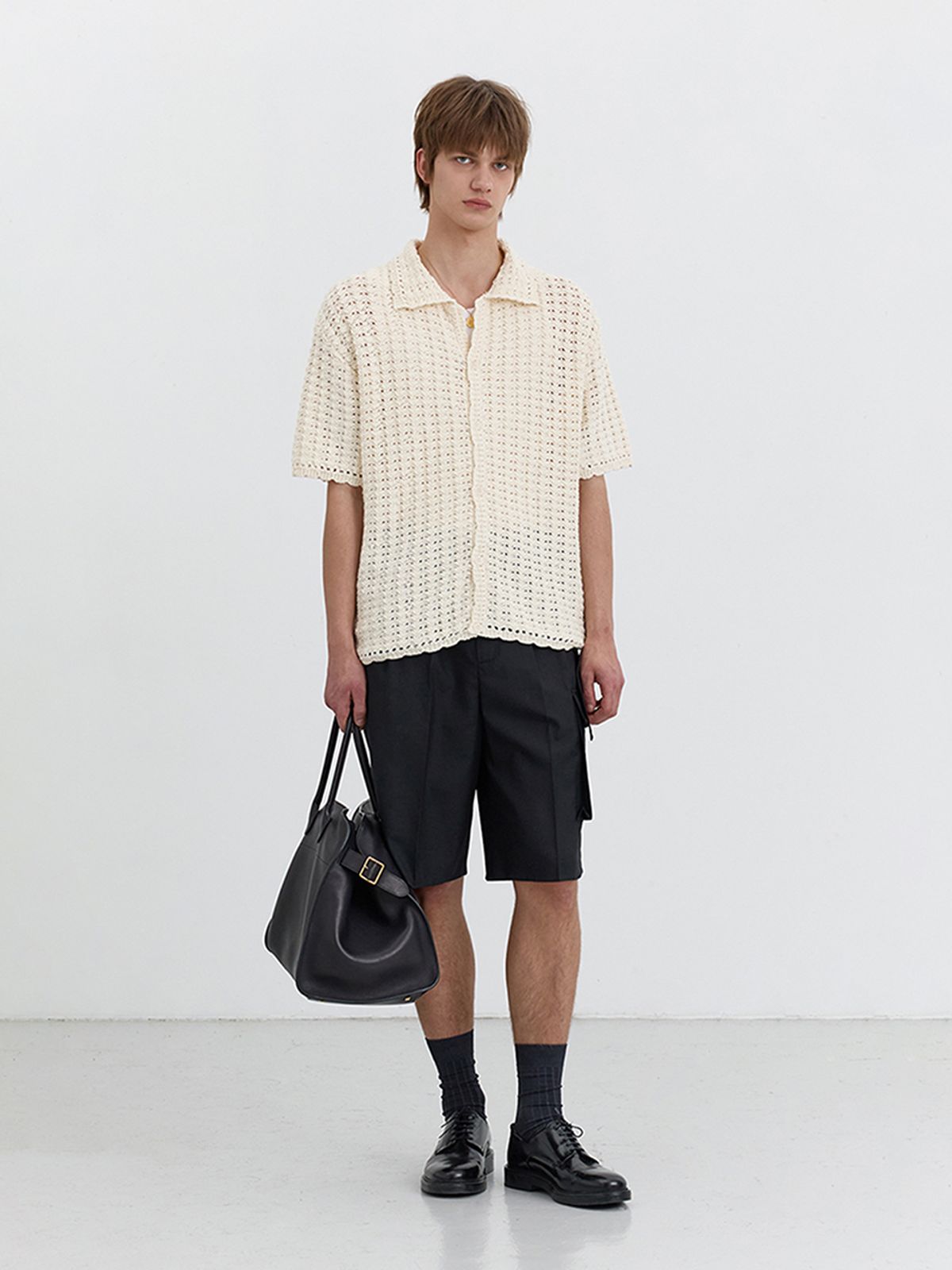던스트 포 맨(DUNST FOR MEN) OPEN COLLAR CROCHET CARDIGAN_UNISEX_UDSW5B123_IVORY