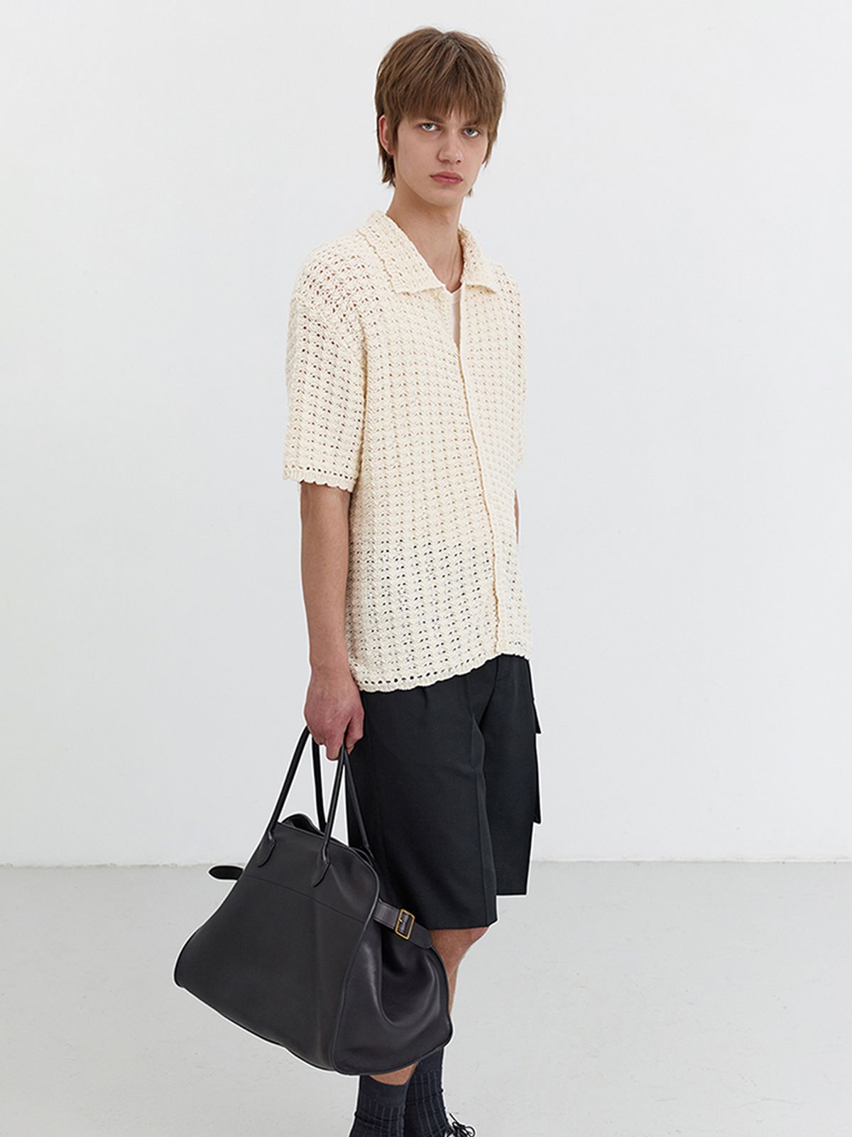 던스트 포 맨(DUNST FOR MEN) OPEN COLLAR CROCHET CARDIGAN_UNISEX_UDSW5B123_IVORY