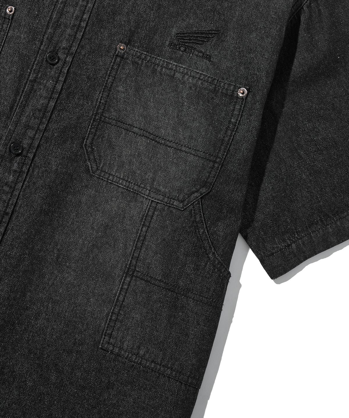 핍스 모터사이클(PHYPS MOTORCYCLE) Denim Carpenter Half Sleeve Shirts Black