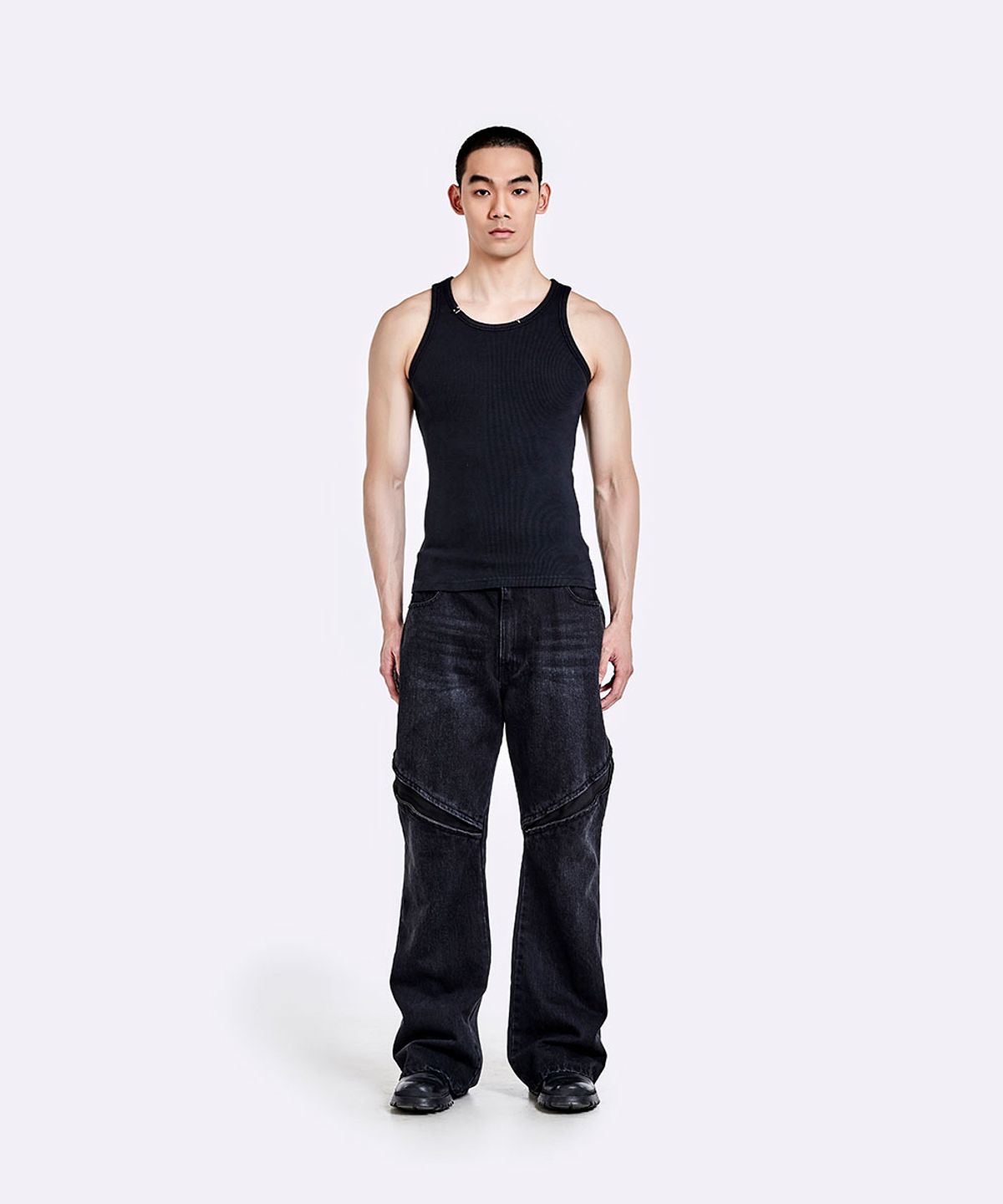 51퍼센트(51PERCENT) Piercing sleeveless - Washed black