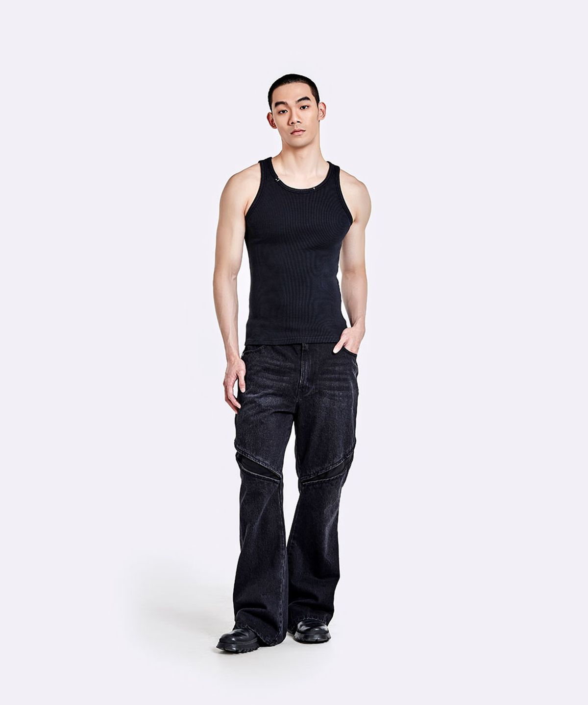 51퍼센트(51PERCENT) Piercing sleeveless - Washed black
