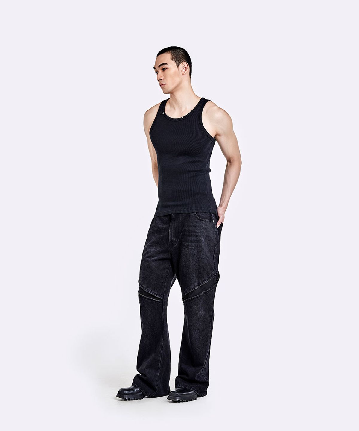 51퍼센트(51PERCENT) Piercing sleeveless - Washed black