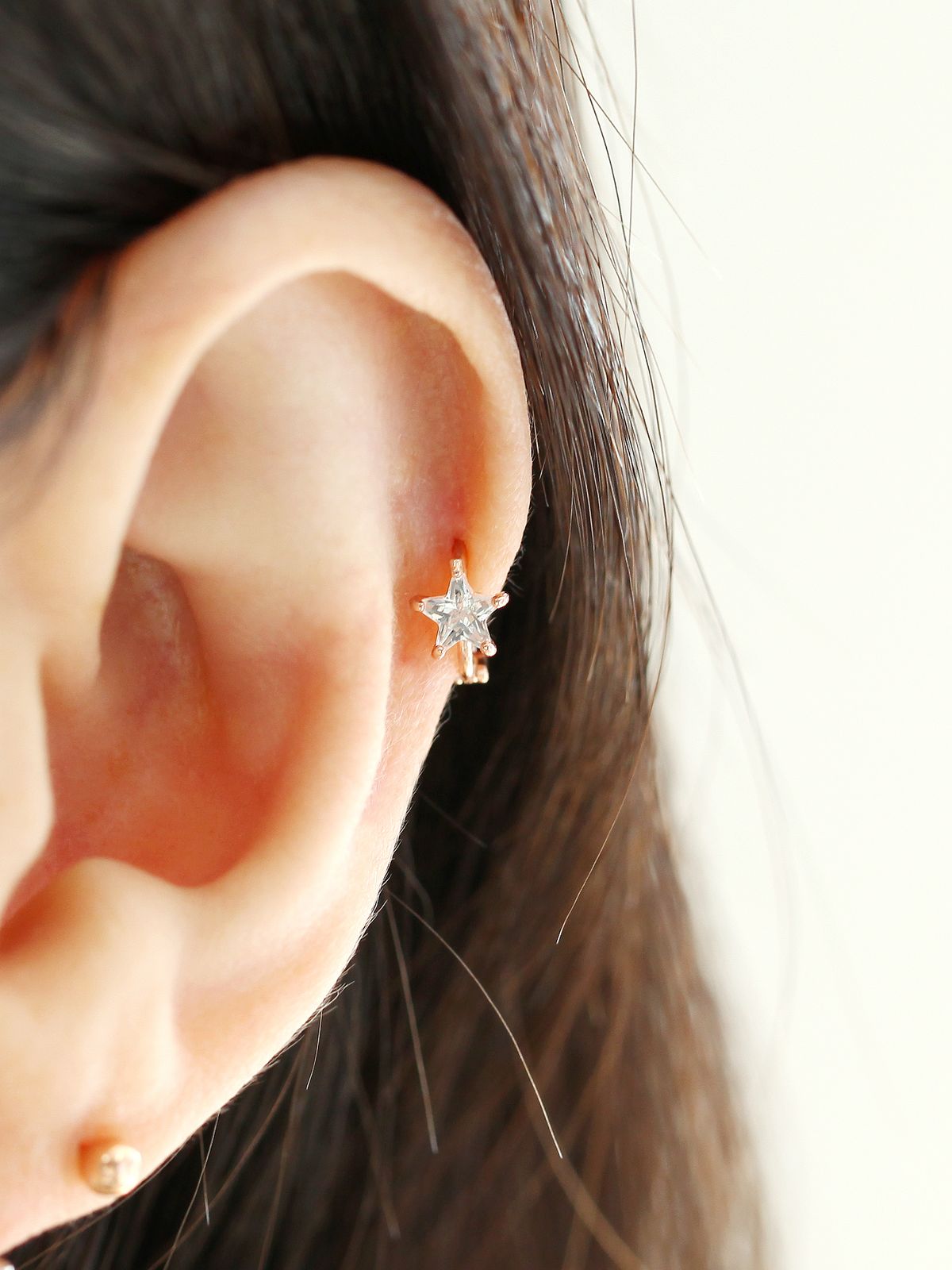 미니멀피어싱(MINIMALPIERCING) 14K 별큐빅 링피어싱 귀걸이