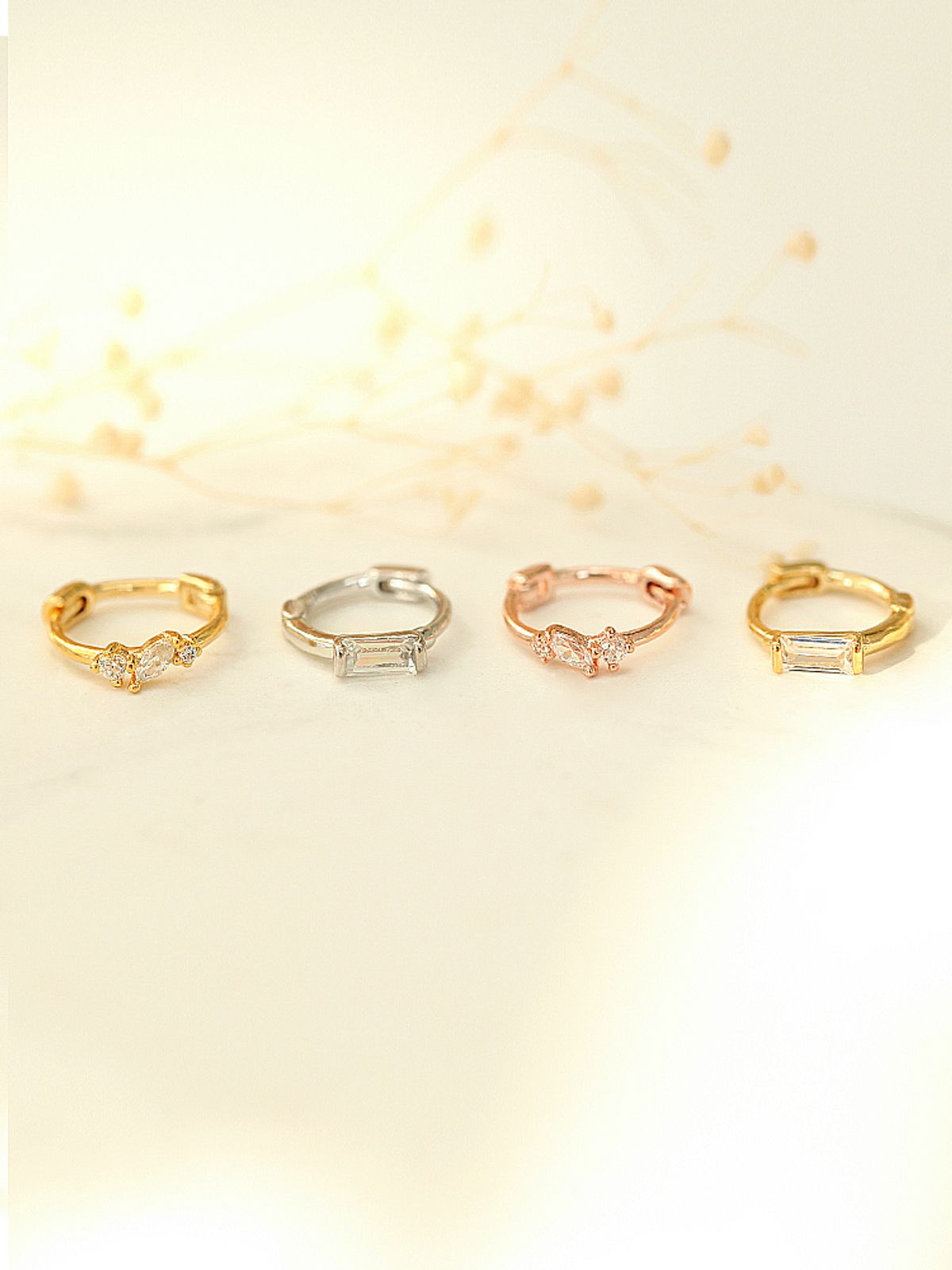 미니멀피어싱(MINIMALPIERCING) 925 골드 미니 큐빅 원터치 링 피어싱 귀걸이