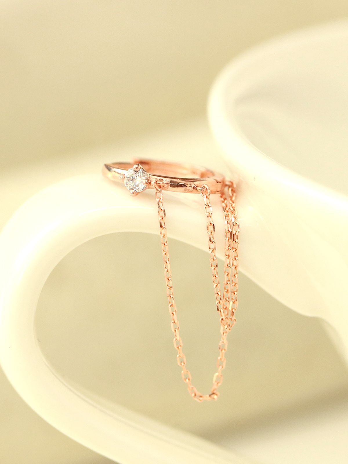 미니멀피어싱(MINIMALPIERCING) 14K 두줄 체인 이너컨츠 링 피어싱 귀걸이
