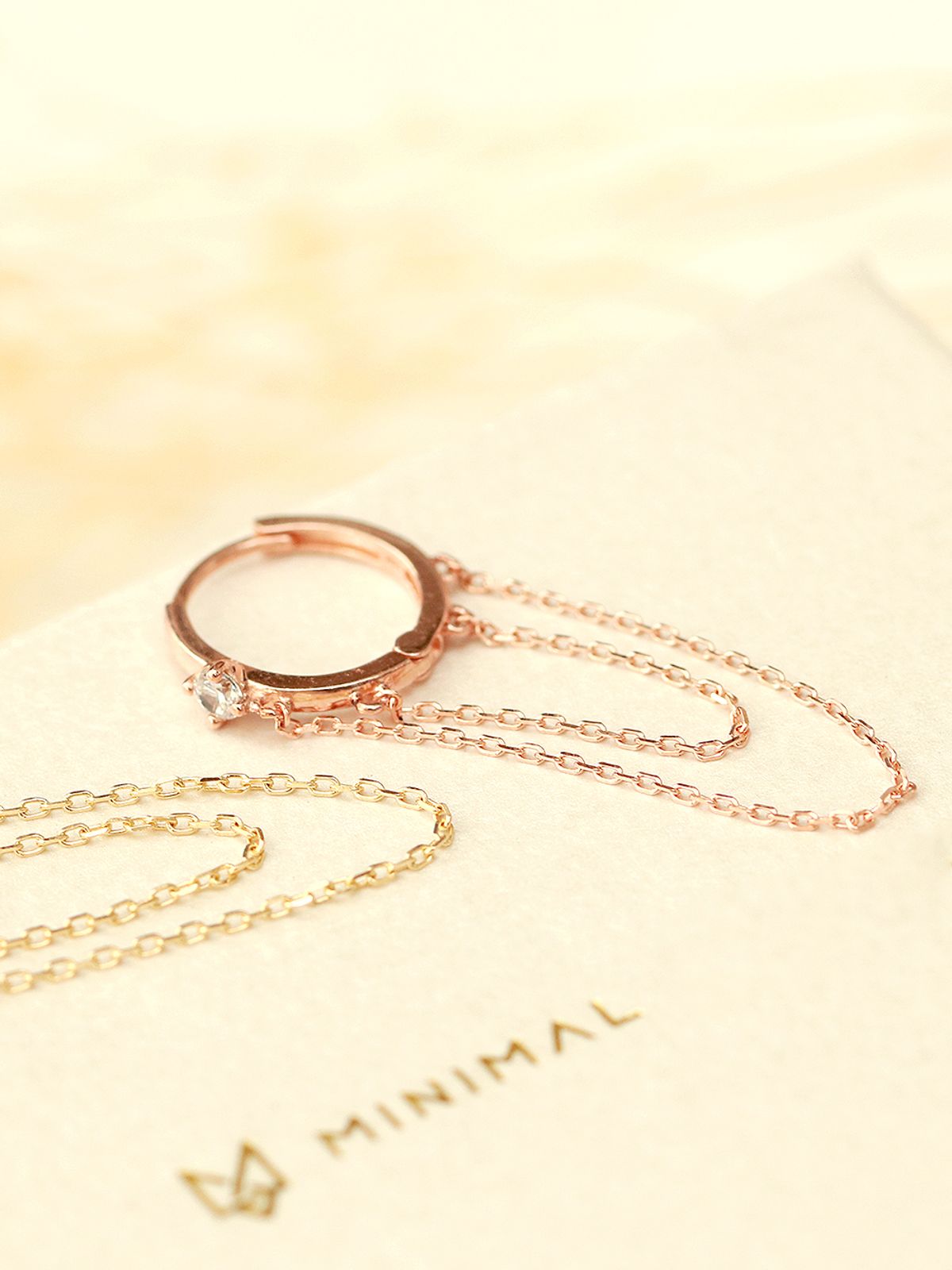미니멀피어싱(MINIMALPIERCING) 14K 두줄 체인 이너컨츠 링 피어싱 귀걸이