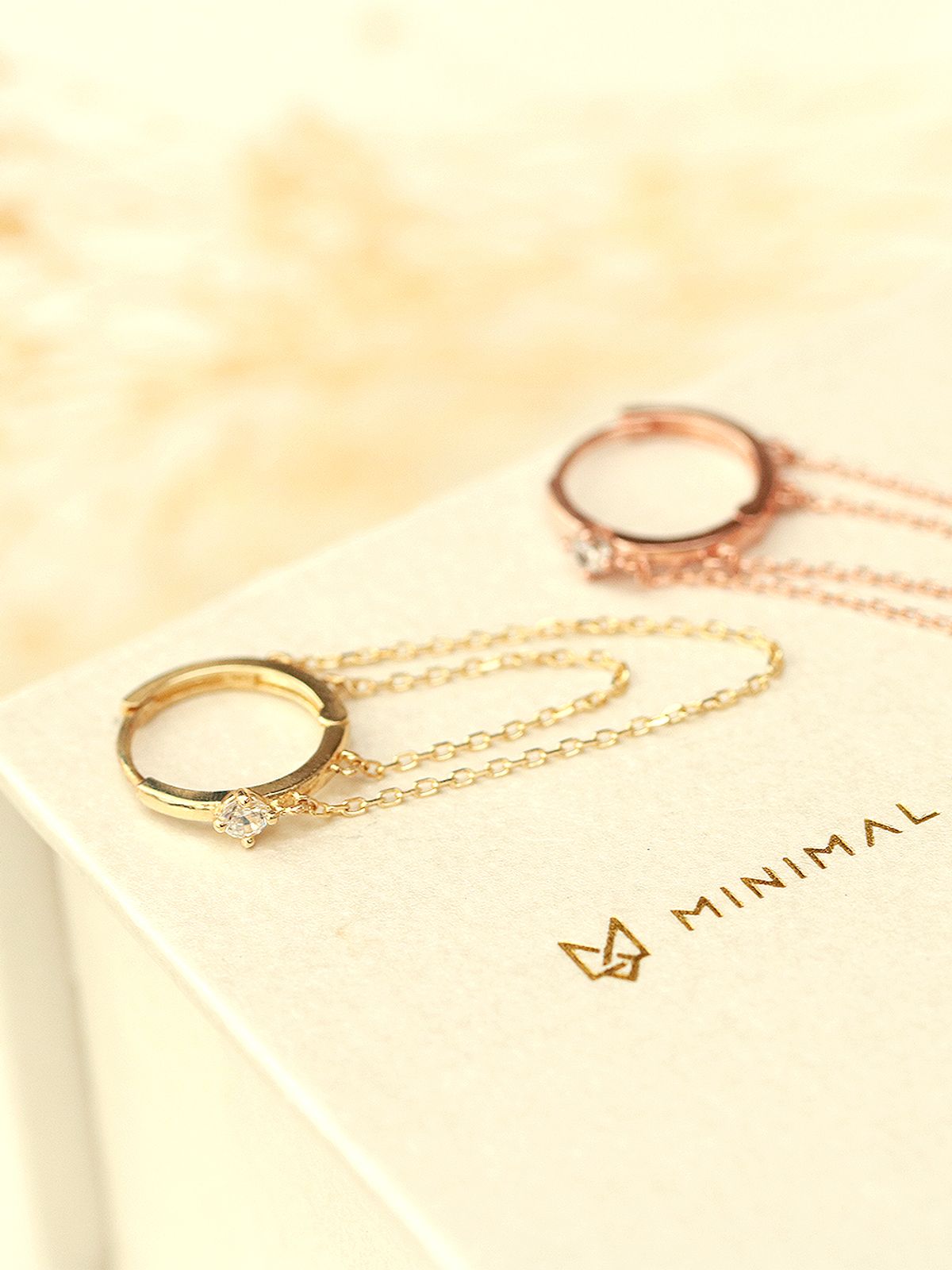 미니멀피어싱(MINIMALPIERCING) 14K 두줄 체인 이너컨츠 링 피어싱 귀걸이